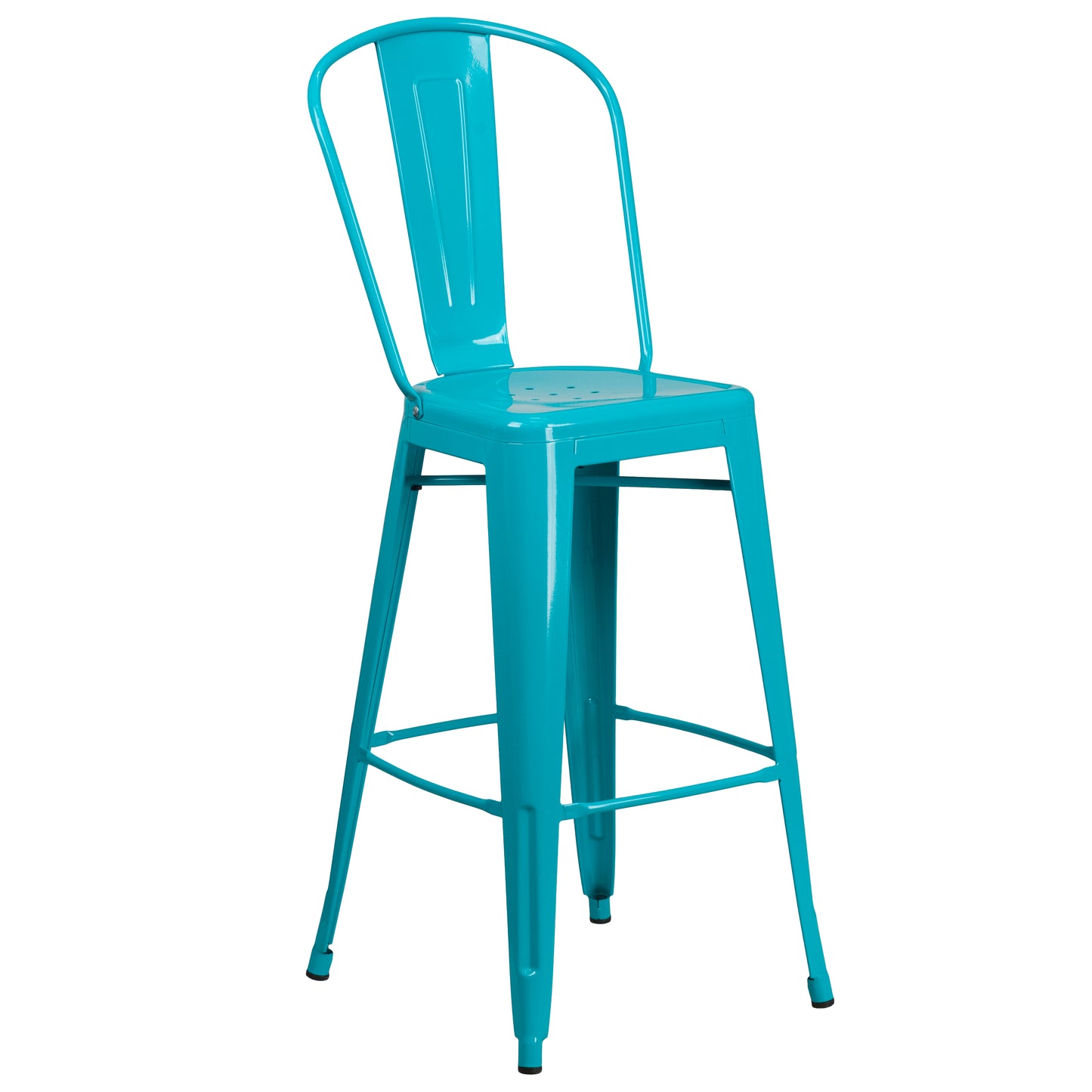 Cindy Commercial Grade 30" High Crystal Teal-Blue Metal Indoor-Outdoor Barstool with Back Crystal Teal-Blue