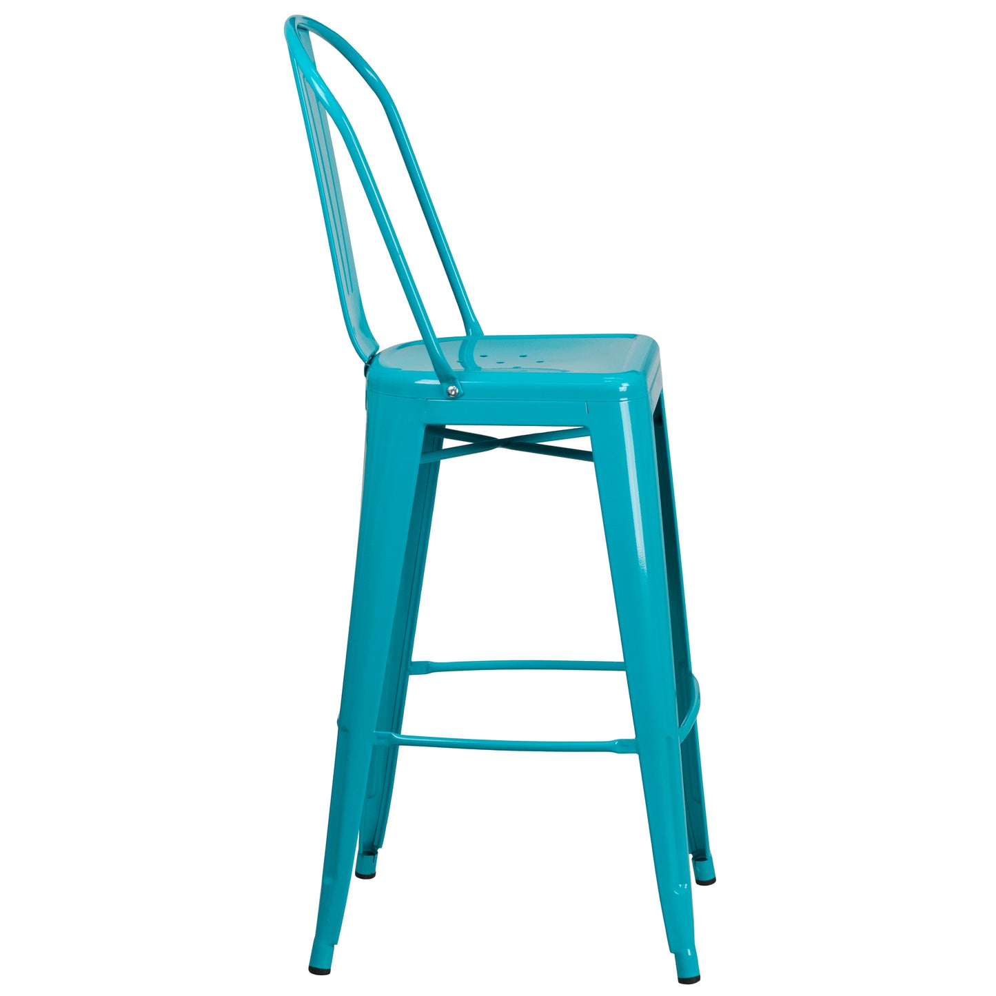 Cindy Commercial Grade 30" High Crystal Teal-Blue Metal Indoor-Outdoor Barstool with Back Crystal Teal-Blue