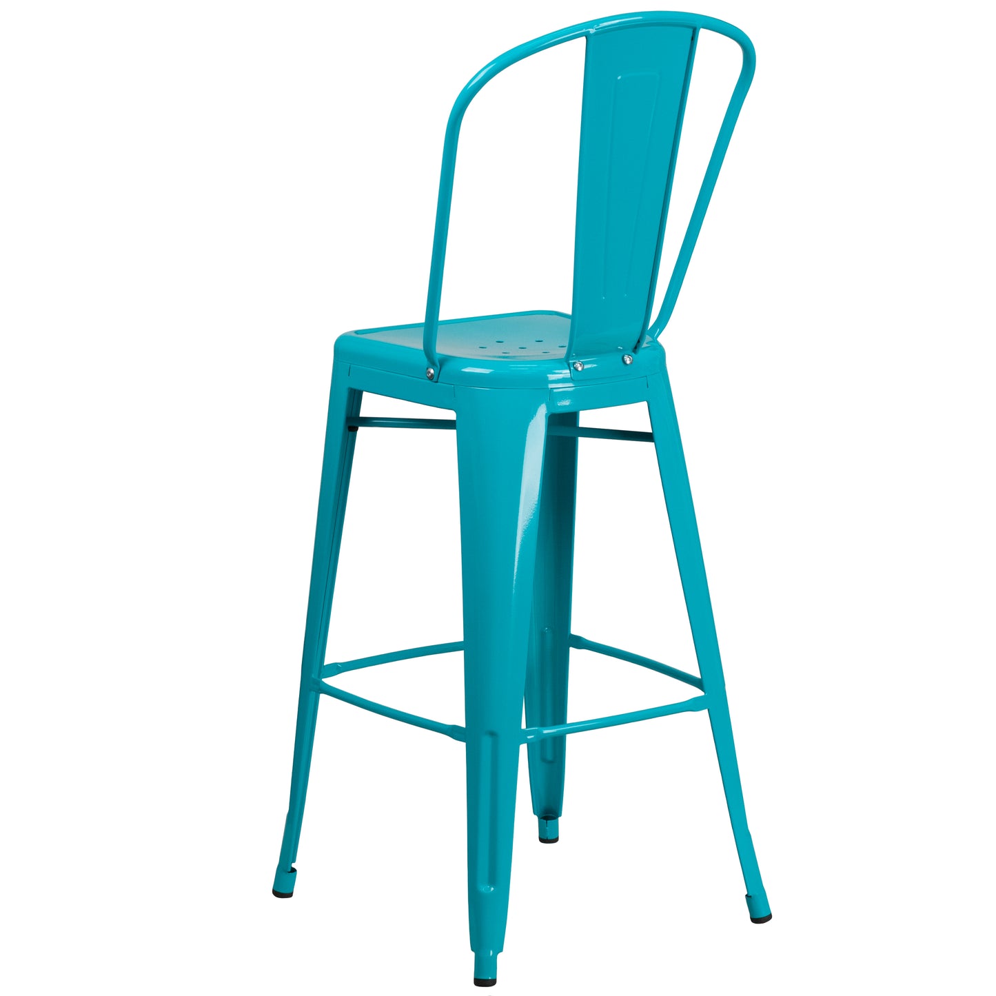 Cindy Commercial Grade 30" High Crystal Teal-Blue Metal Indoor-Outdoor Barstool with Back Crystal Teal-Blue