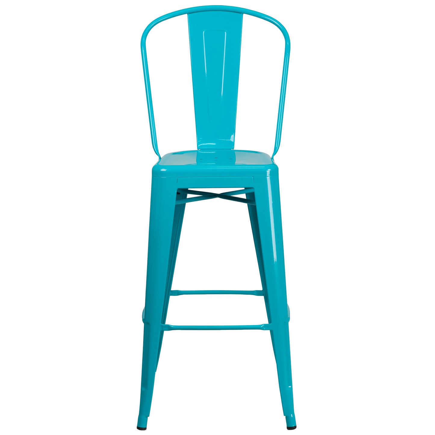 Cindy Commercial Grade 30" High Crystal Teal-Blue Metal Indoor-Outdoor Barstool with Back Crystal Teal-Blue
