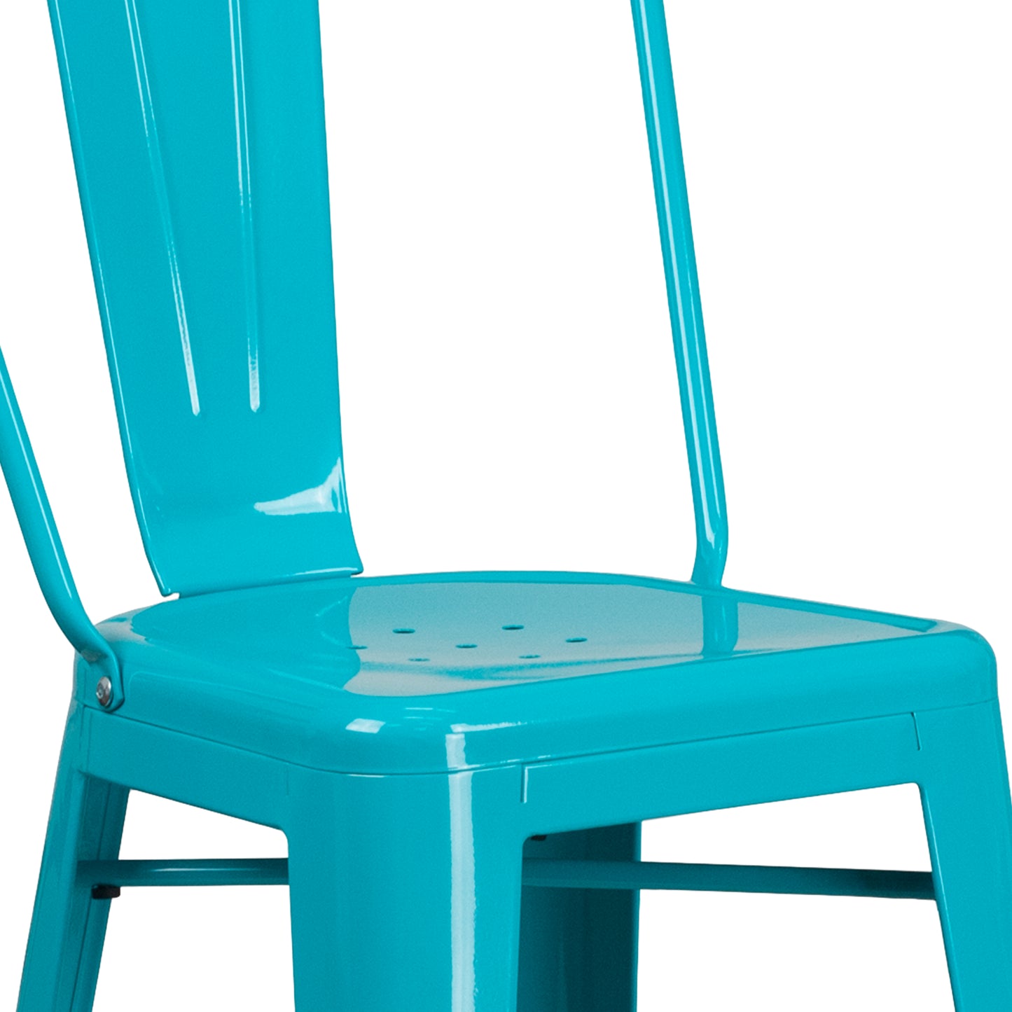 Cindy Commercial Grade 30" High Crystal Teal-Blue Metal Indoor-Outdoor Barstool with Back Crystal Teal-Blue