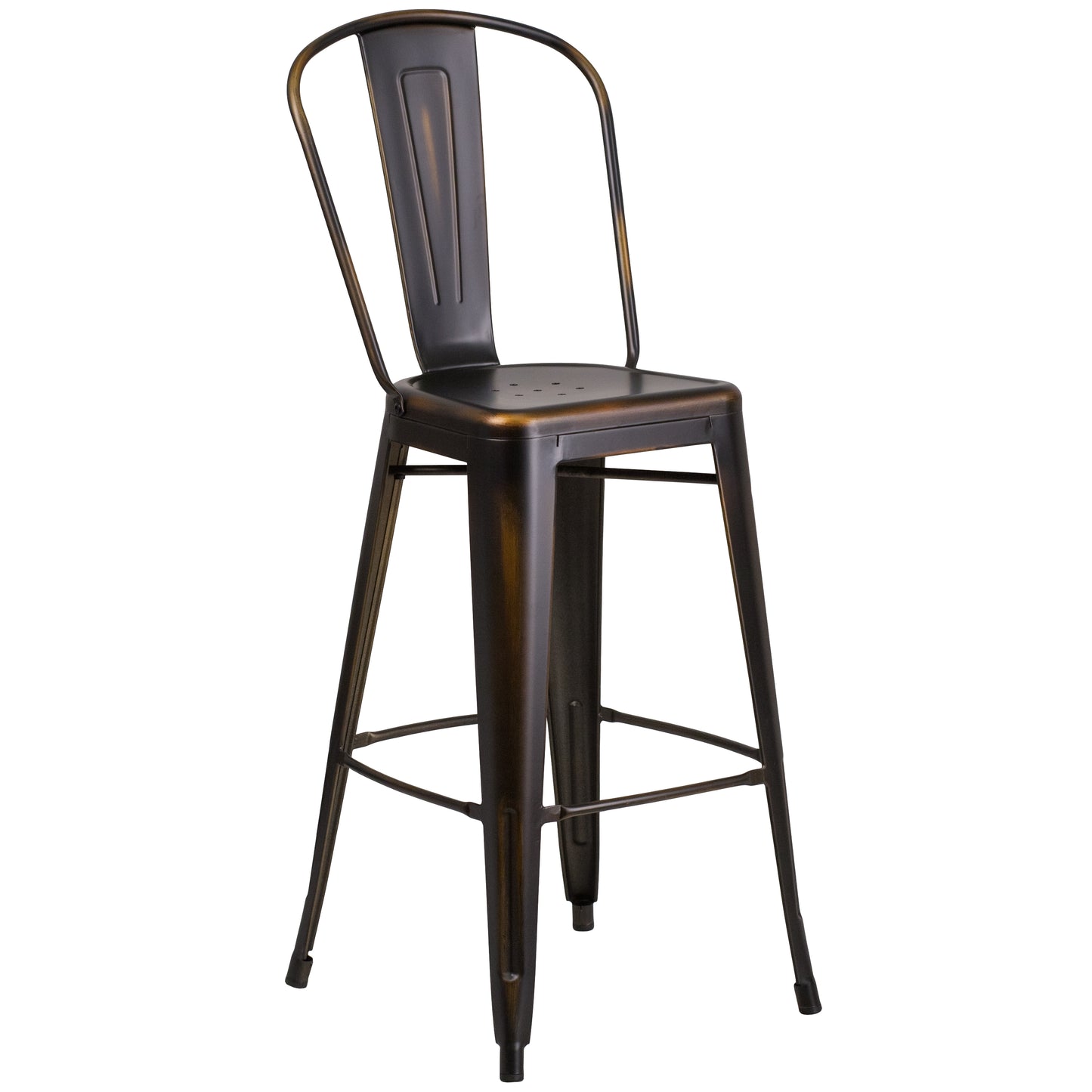 Cindy Commercial Grade 30" High Distressed Copper Metal Indoor-Outdoor Barstool with Back Copper