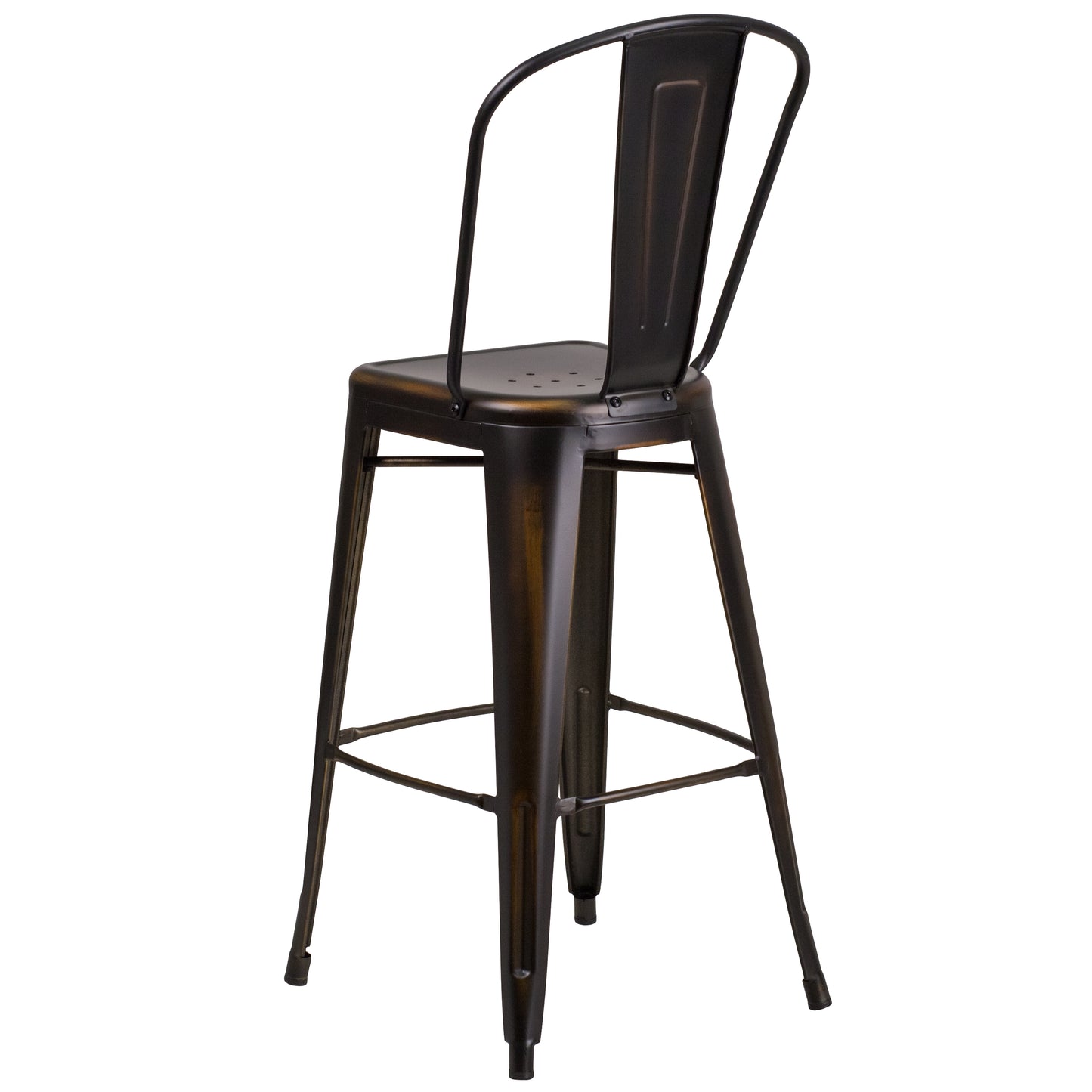 Cindy Commercial Grade 30" High Distressed Copper Metal Indoor-Outdoor Barstool with Back Copper