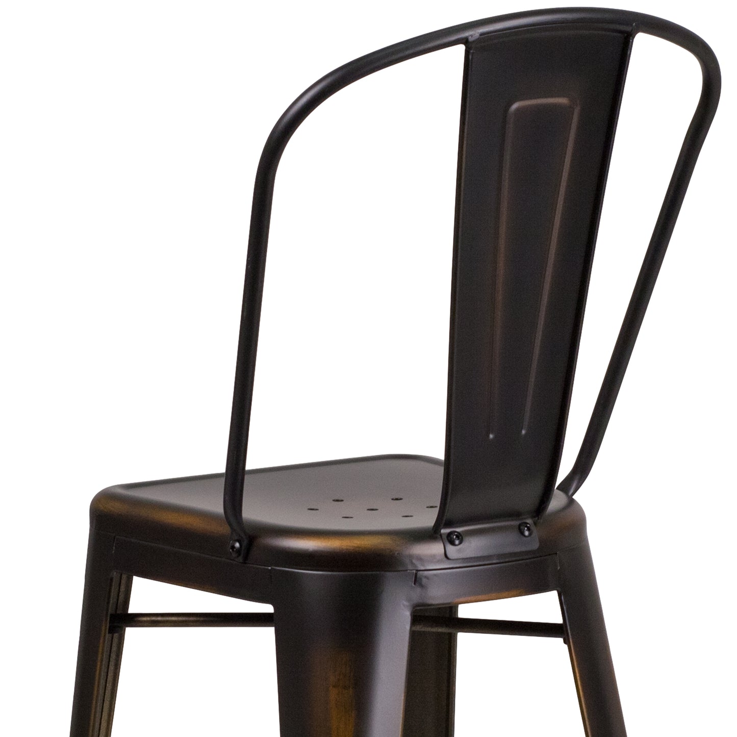 Cindy Commercial Grade 30" High Distressed Copper Metal Indoor-Outdoor Barstool with Back Copper