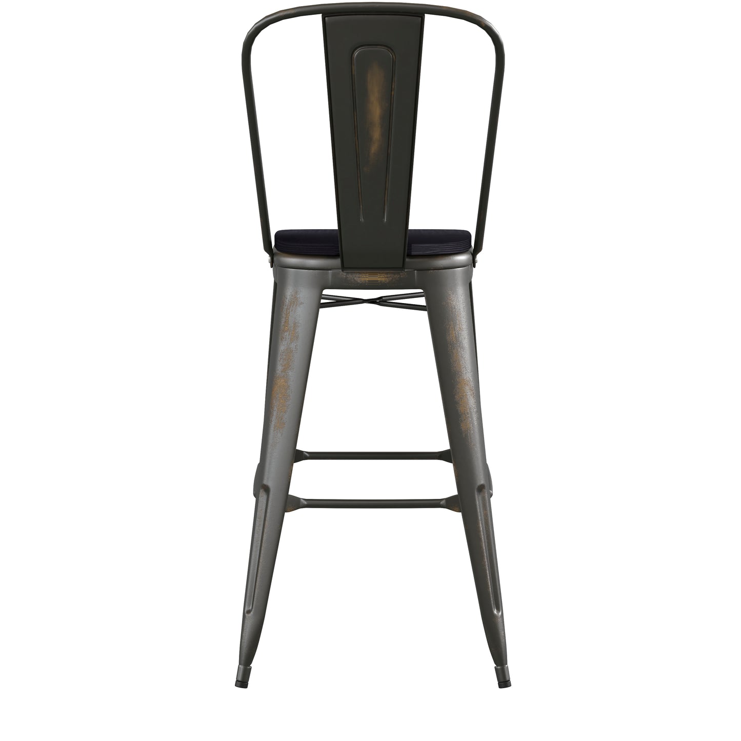 Carly Commercial Grade 30" High Copper Metal Indoor-Outdoor Barstool with Back with Black Poly Resin Wood Seat Black Seat/Copper Frame
