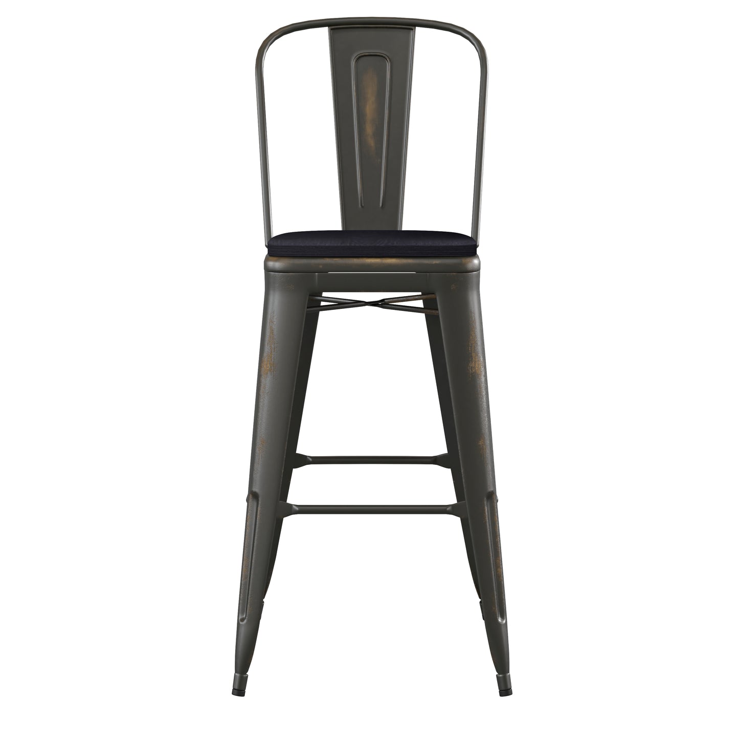 Carly Commercial Grade 30" High Copper Metal Indoor-Outdoor Barstool with Back with Black Poly Resin Wood Seat Black Seat/Copper Frame