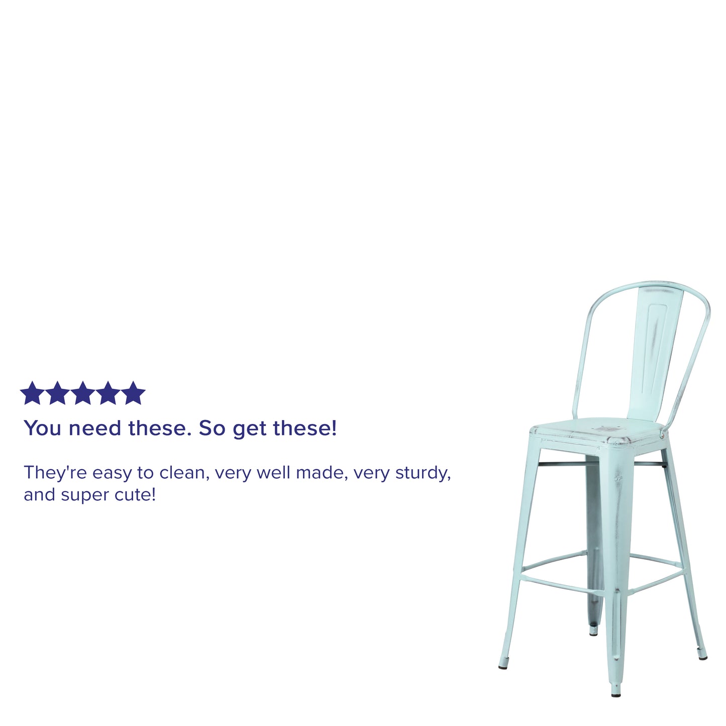 Cindy Commercial Grade 30" High Distressed Green-Blue Metal Indoor-Outdoor Barstool with Back Green-Blue