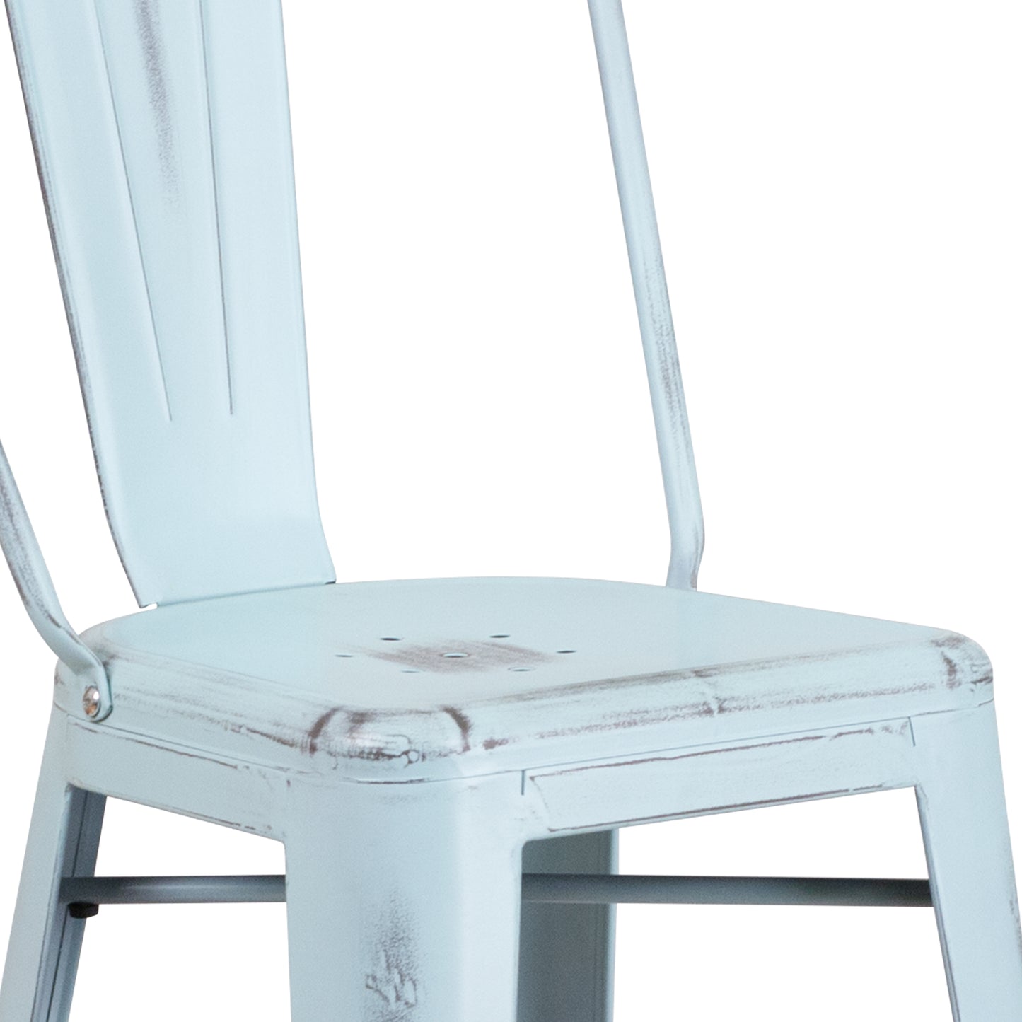 Cindy Commercial Grade 30" High Distressed Green-Blue Metal Indoor-Outdoor Barstool with Back Green-Blue