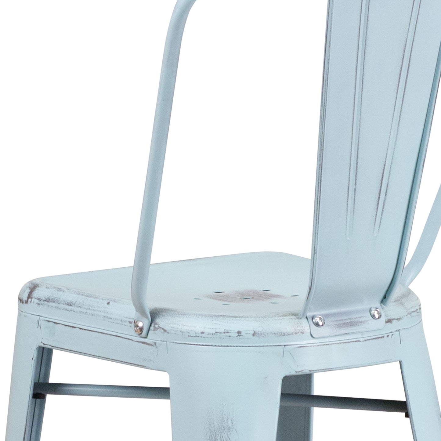 Cindy Commercial Grade 30" High Distressed Green-Blue Metal Indoor-Outdoor Barstool with Back Green-Blue