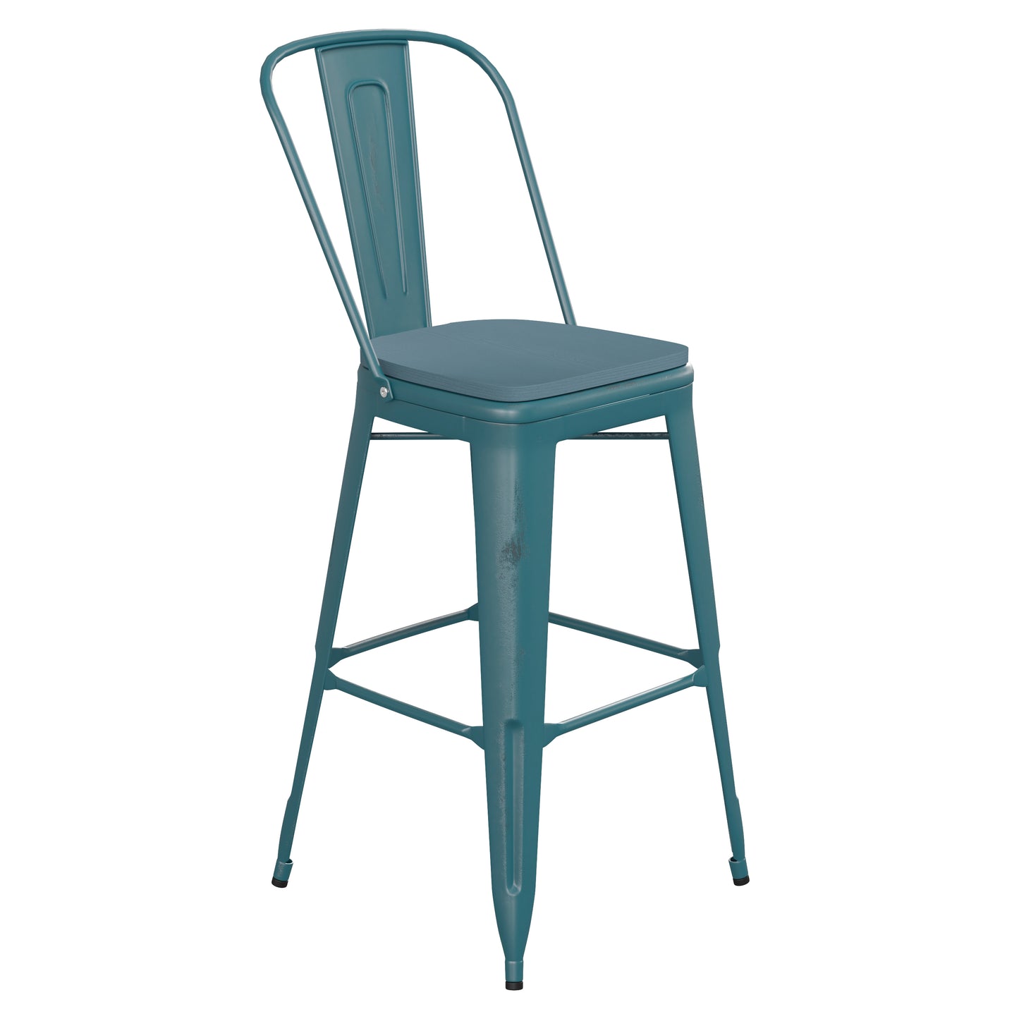 Carly Commercial Grade 30" High Kelly Blue-Teal Metal Indoor-Outdoor Barstool with Back with Teal-Blue Poly Resin Wood Seat Teal-Blue Seat/Kelly Blue-Teal Frame ET-3534-30-KB-PL1C-GG