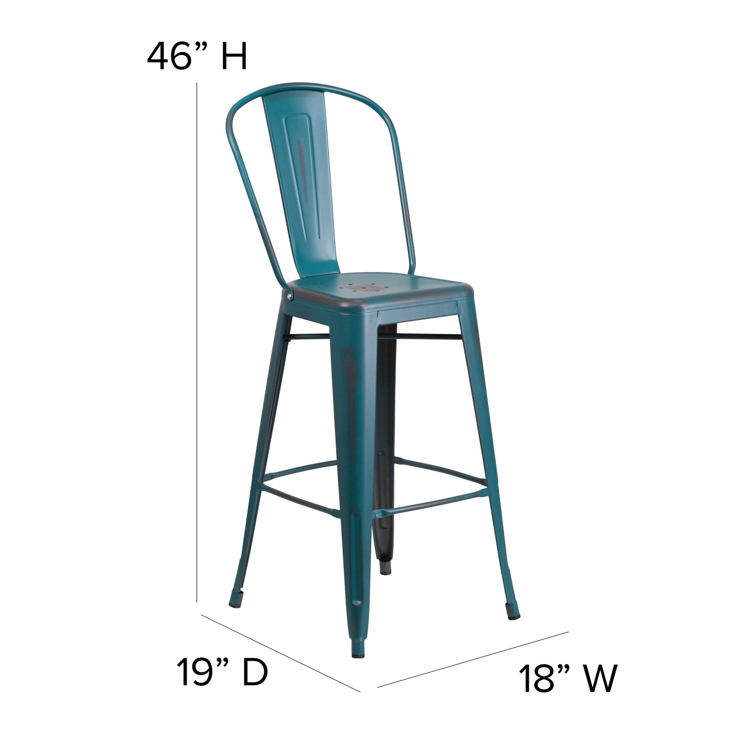 Carly Commercial Grade 30" High Kelly Blue-Teal Metal Indoor-Outdoor Barstool with Back with Teal-Blue Poly Resin Wood Seat Teal-Blue Seat/Kelly Blue-Teal Frame ET-3534-30-KB-PL1C-GG