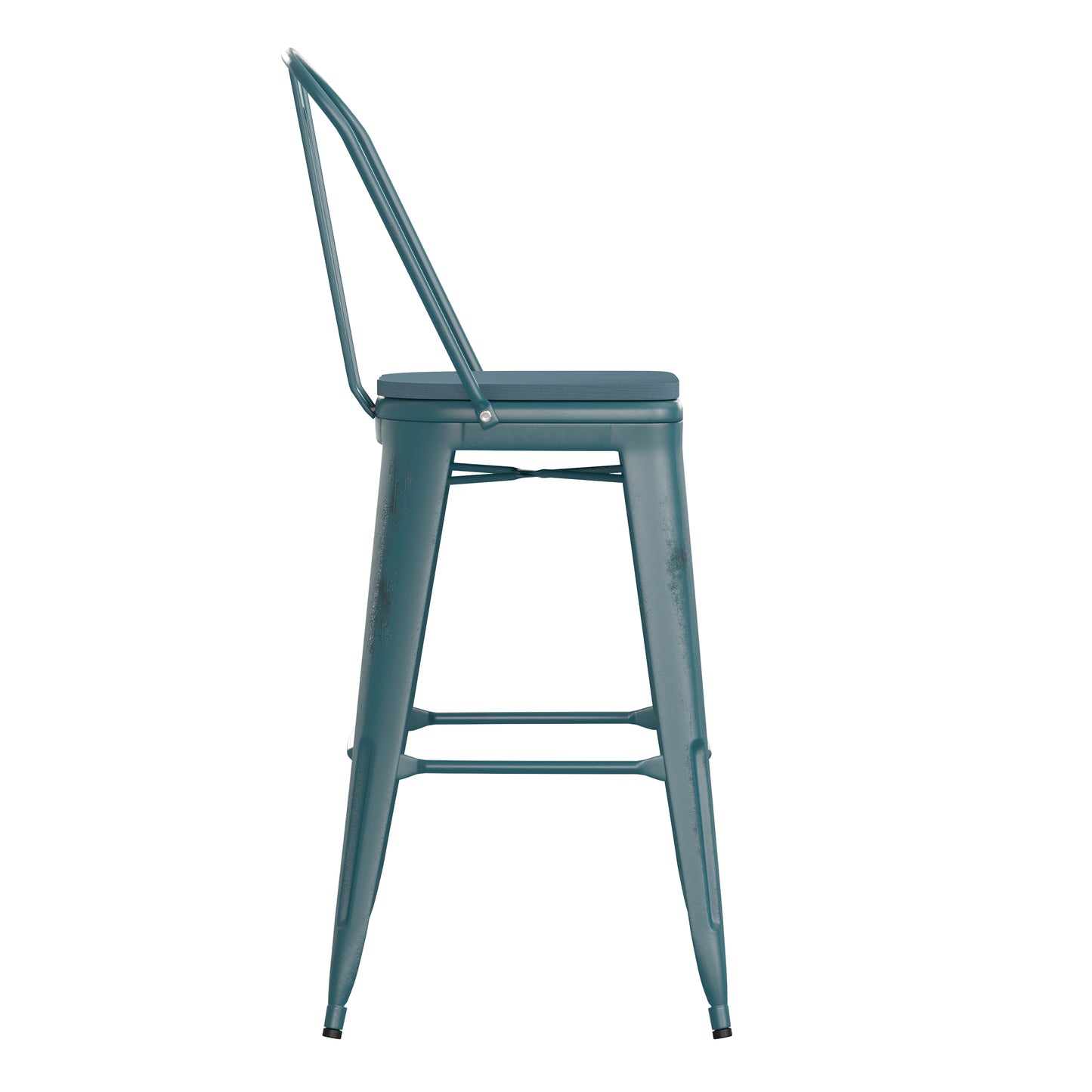 Carly Commercial Grade 30" High Kelly Blue-Teal Metal Indoor-Outdoor Barstool with Back with Teal-Blue Poly Resin Wood Seat Teal-Blue Seat/Kelly Blue-Teal Frame ET-3534-30-KB-PL1C-GG