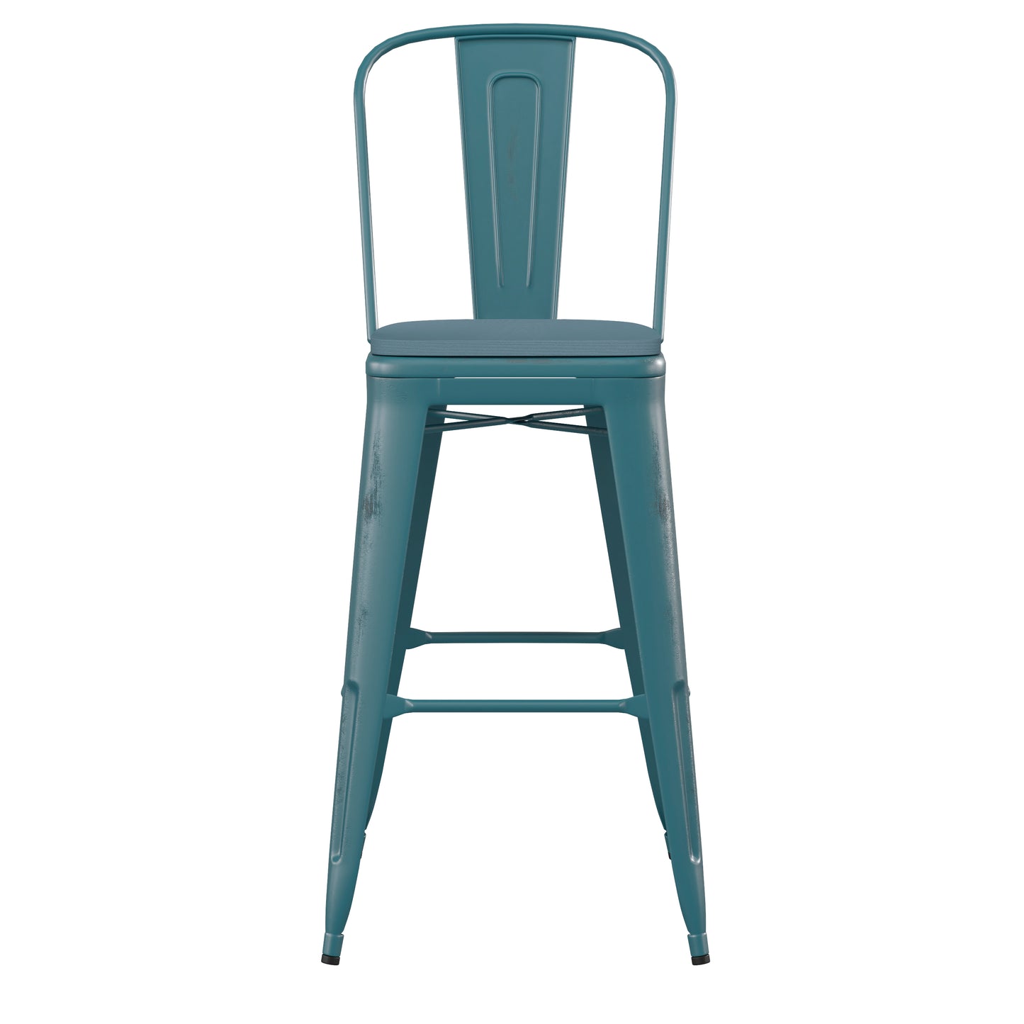 Carly Commercial Grade 30" High Kelly Blue-Teal Metal Indoor-Outdoor Barstool with Back with Teal-Blue Poly Resin Wood Seat Teal-Blue Seat/Kelly Blue-Teal Frame ET-3534-30-KB-PL1C-GG