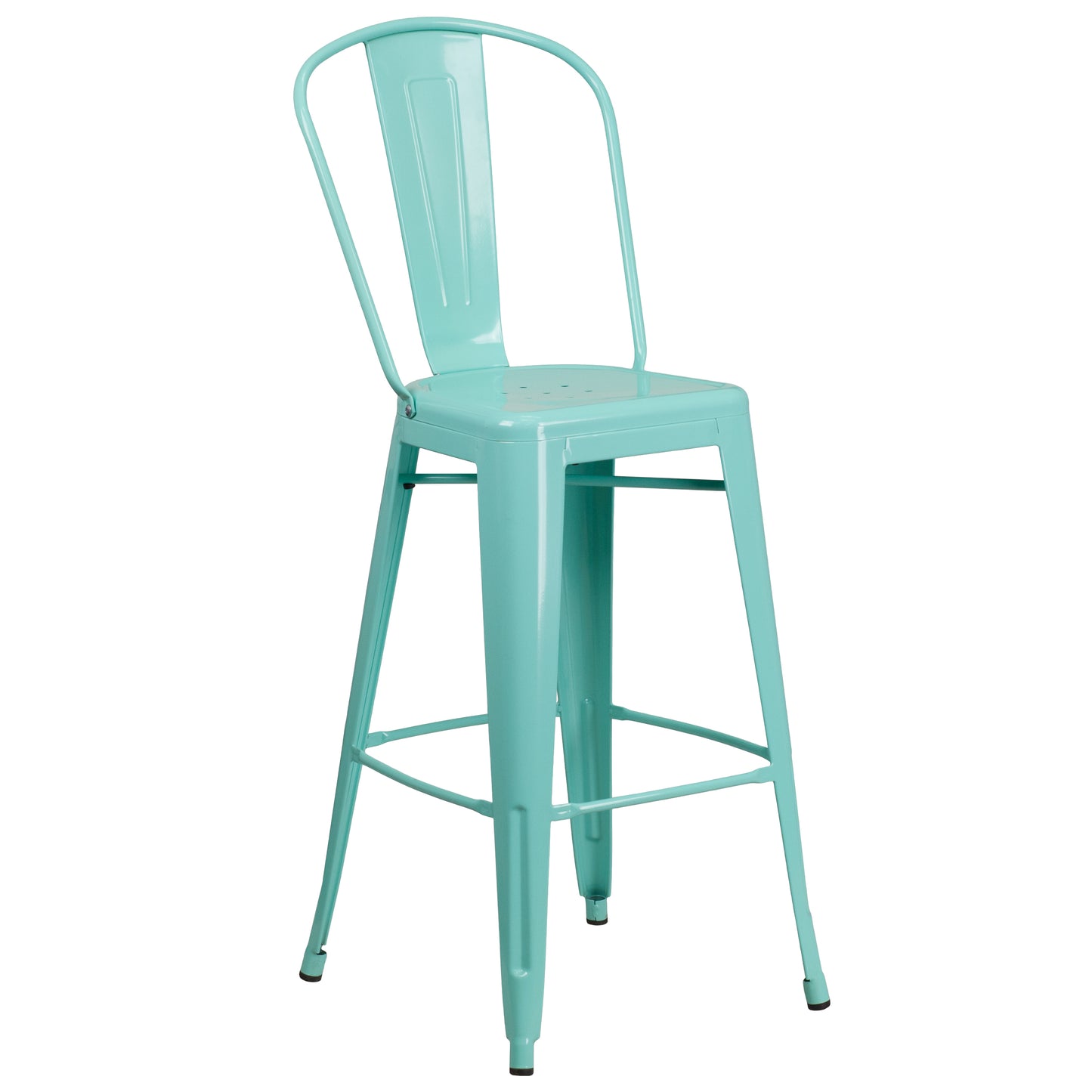 Cindy Commercial Grade 30" High Mint Green Metal Indoor-Outdoor Barstool with Back Mint Green