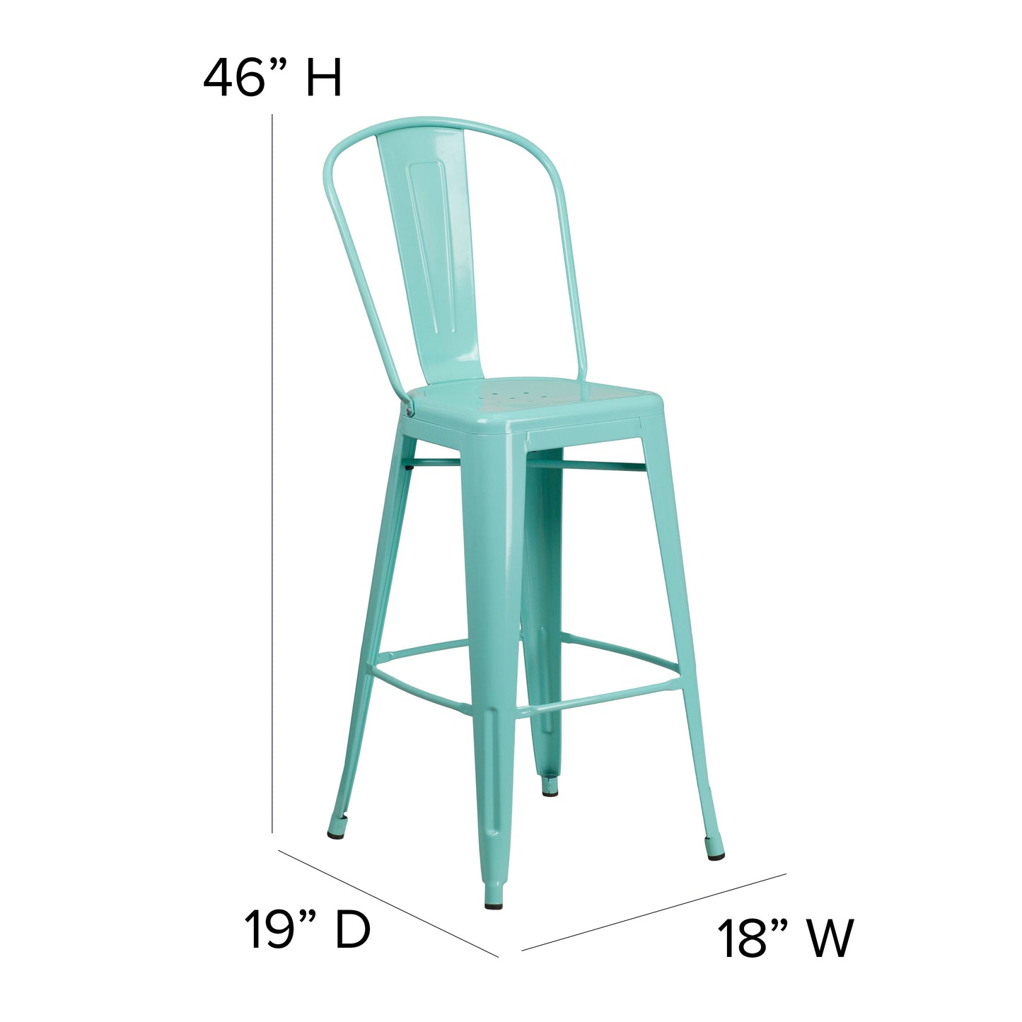 Cindy Commercial Grade 30" High Mint Green Metal Indoor-Outdoor Barstool with Back Mint Green