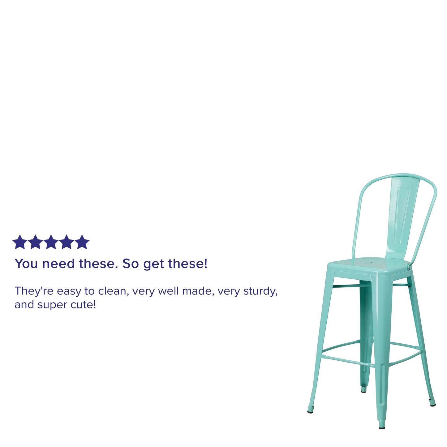 Cindy Commercial Grade 30" High Mint Green Metal Indoor-Outdoor Barstool with Back Mint Green