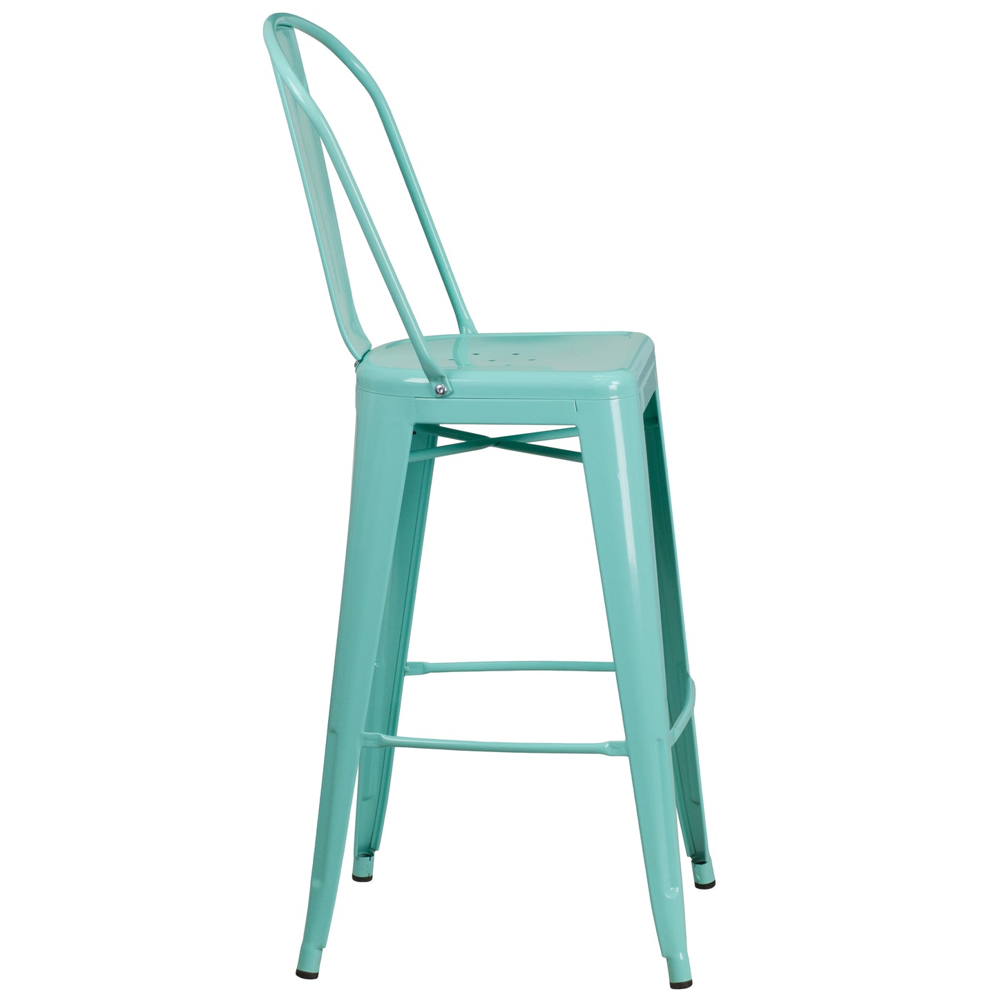 Cindy Commercial Grade 30" High Mint Green Metal Indoor-Outdoor Barstool with Back Mint Green