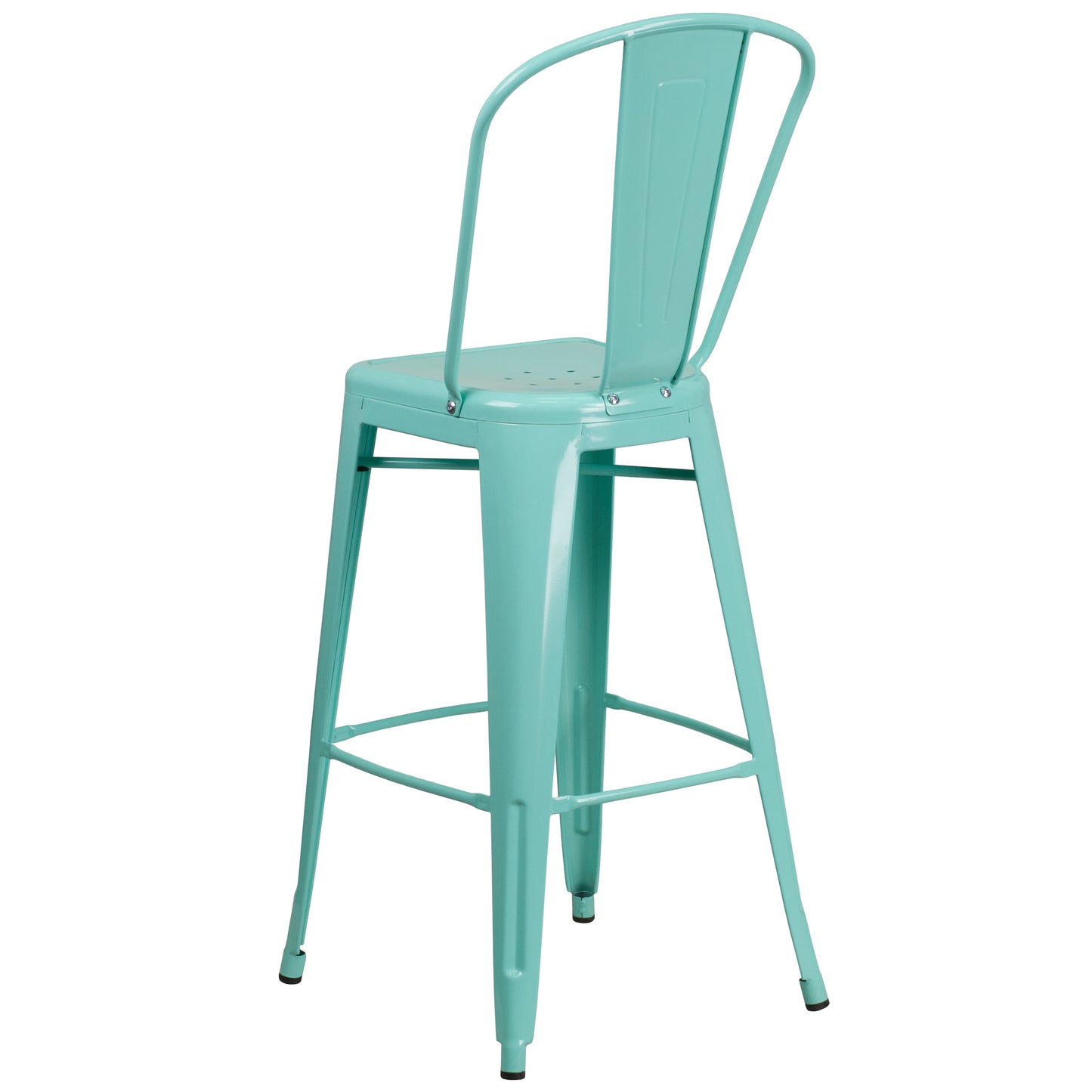 Cindy Commercial Grade 30" High Mint Green Metal Indoor-Outdoor Barstool with Back Mint Green