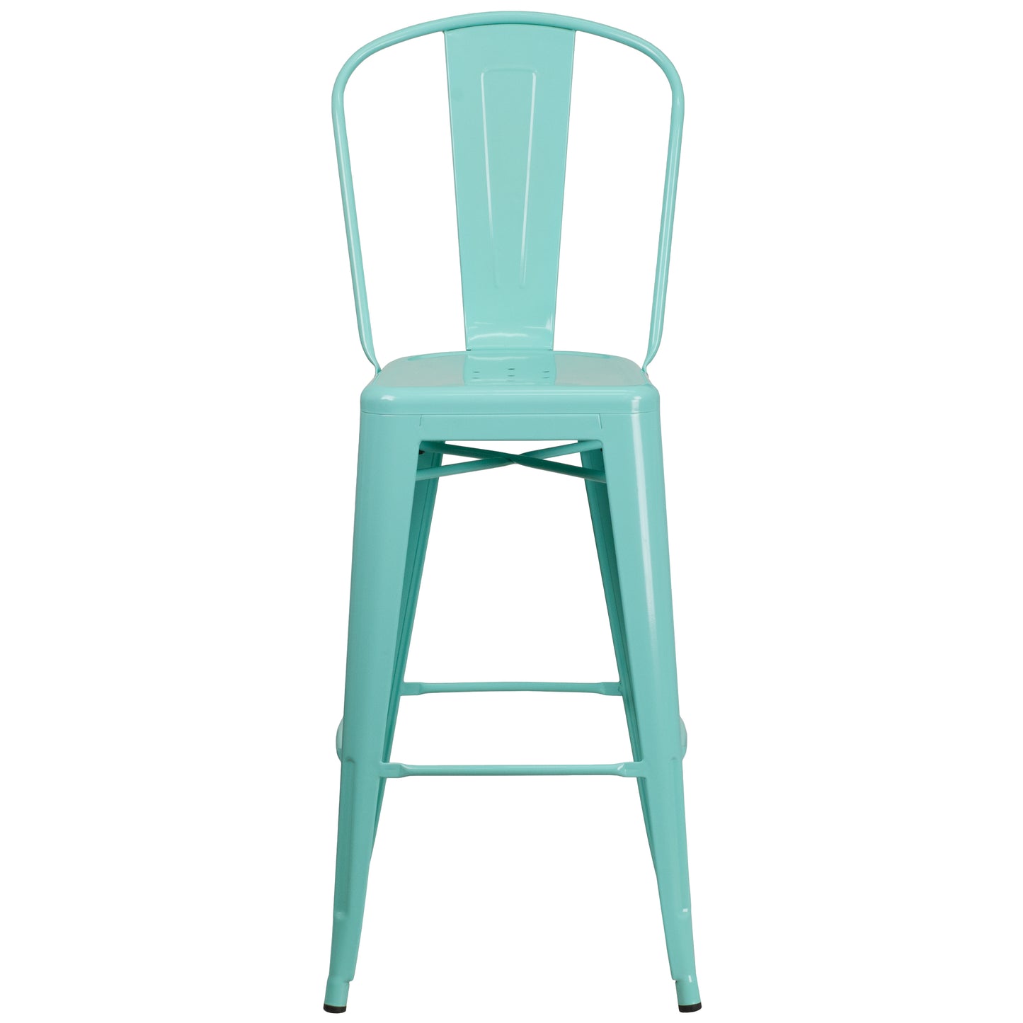 Cindy Commercial Grade 30" High Mint Green Metal Indoor-Outdoor Barstool with Back Mint Green