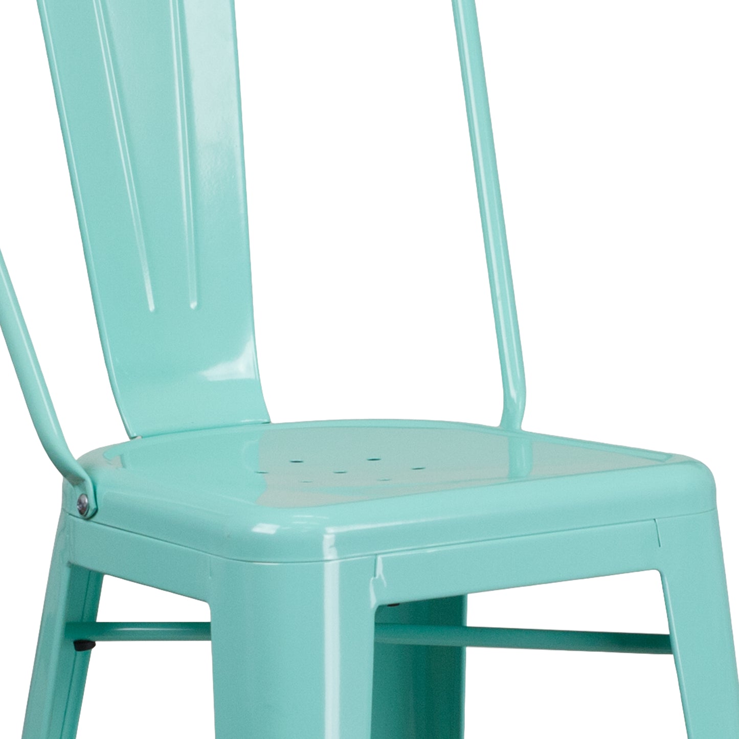 Cindy Commercial Grade 30" High Mint Green Metal Indoor-Outdoor Barstool with Back Mint Green