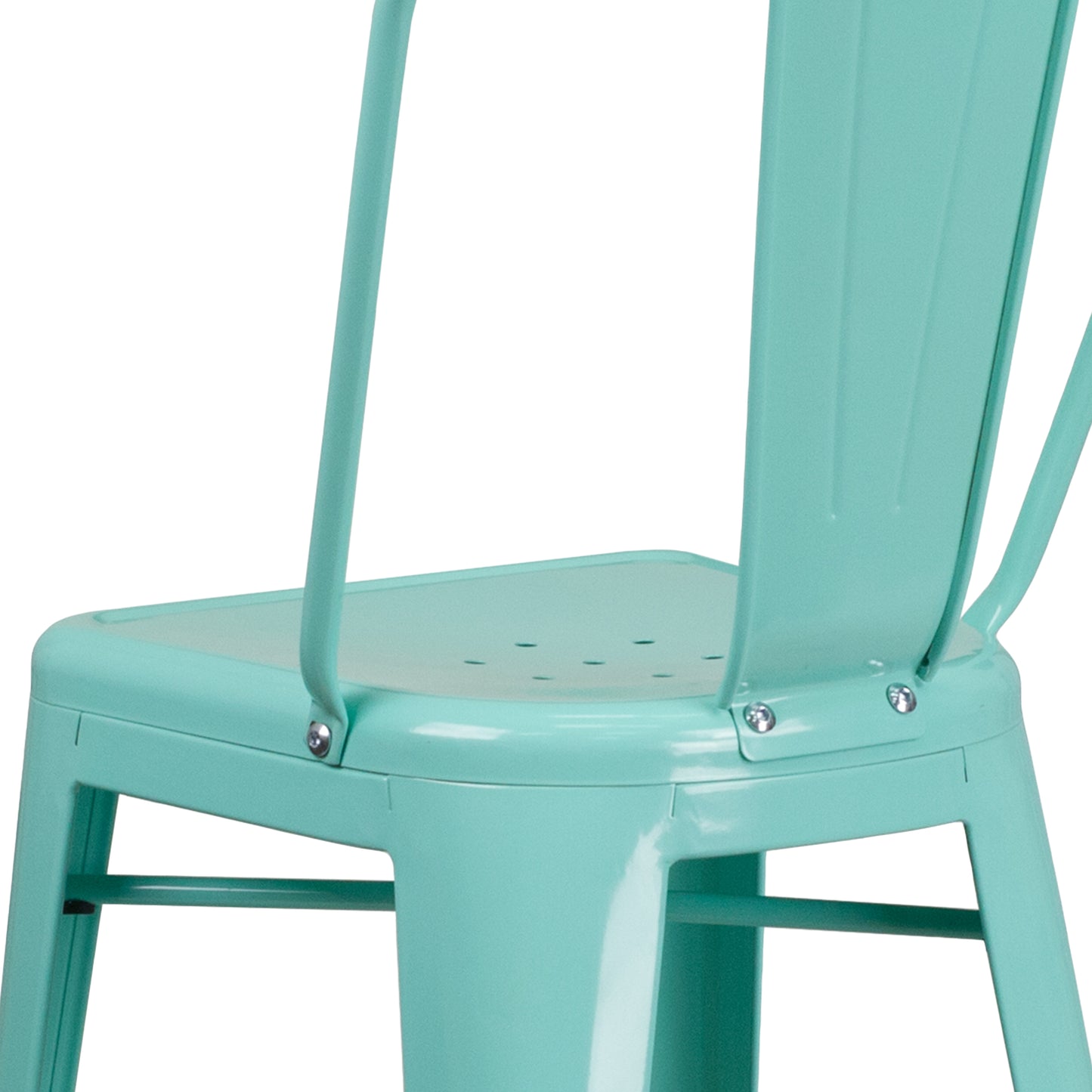 Cindy Commercial Grade 30" High Mint Green Metal Indoor-Outdoor Barstool with Back Mint Green