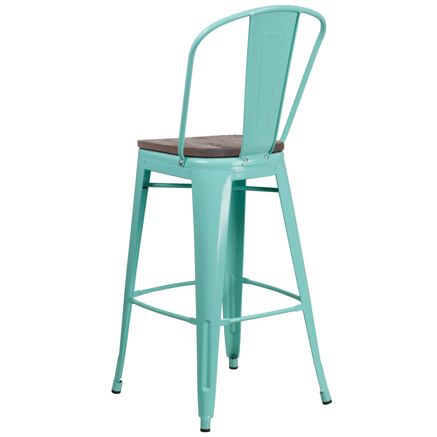 Cindy 30" High Mint Green Metal Barstool with Back and Wood Seat Mint Green