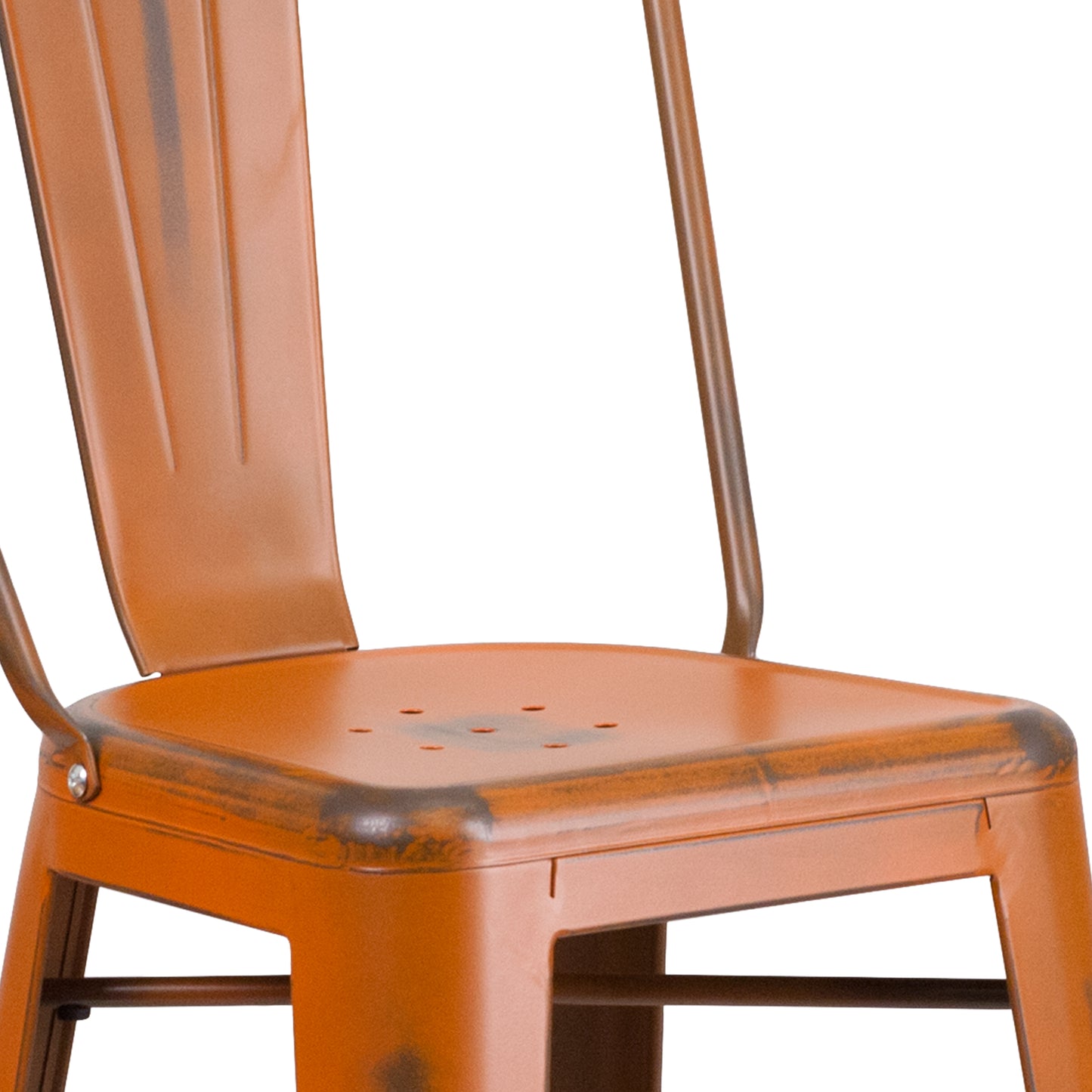 Cindy Commercial Grade 30" High Distressed Orange Metal Indoor-Outdoor Barstool with Back Orange