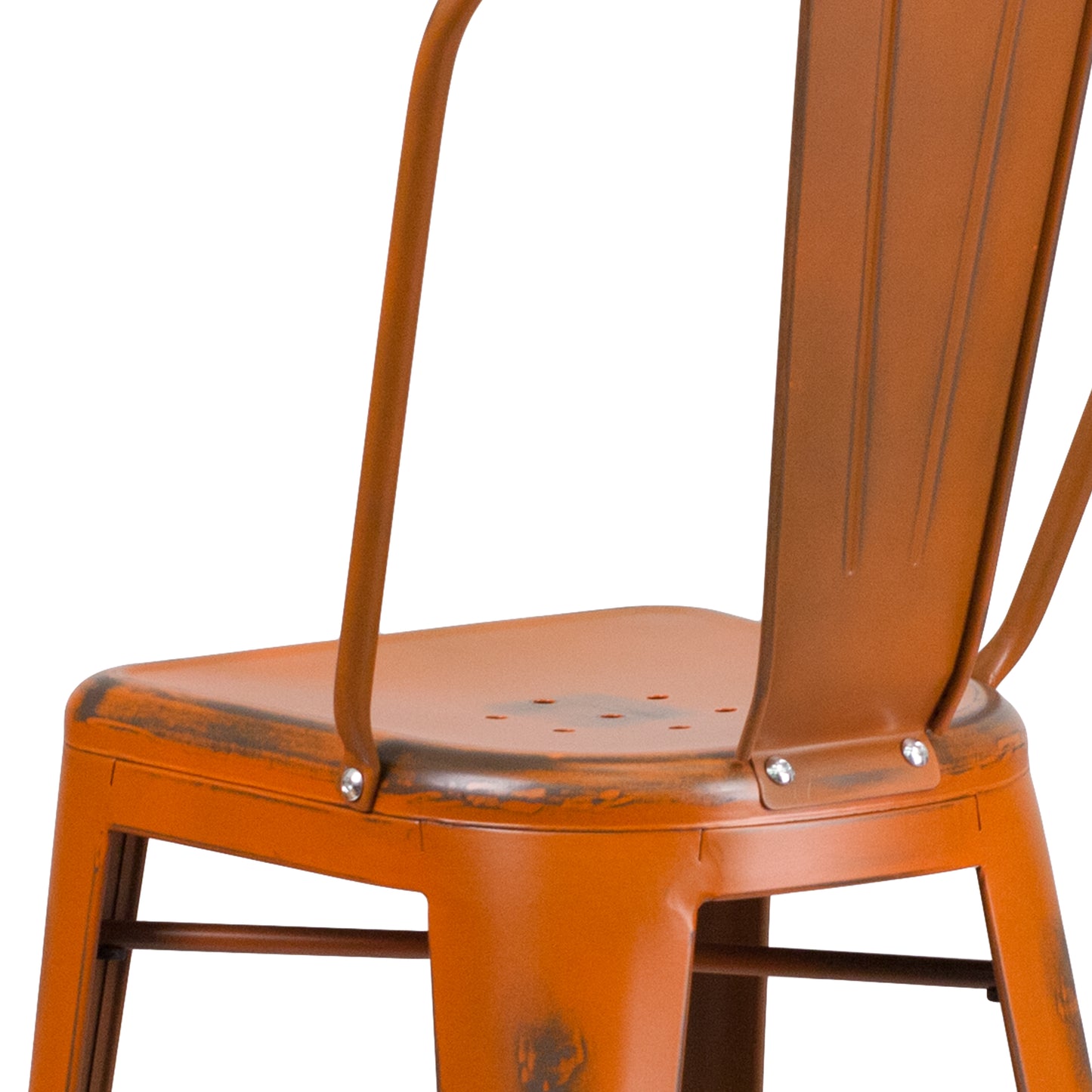 Cindy Commercial Grade 30" High Distressed Orange Metal Indoor-Outdoor Barstool with Back Orange