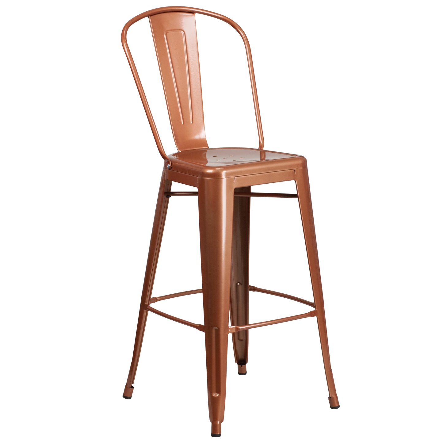 Cindy Commercial Grade 30" High Copper Metal Indoor-Outdoor Barstool with Back Copper