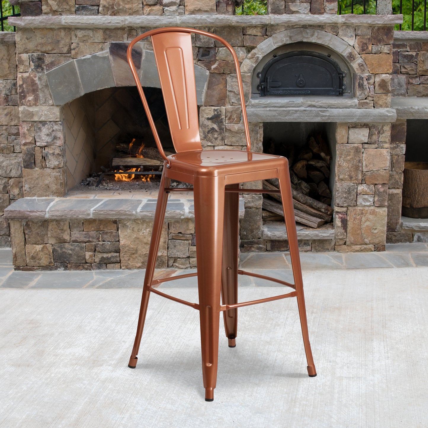 Cindy Commercial Grade 30" High Copper Metal Indoor-Outdoor Barstool with Back Copper