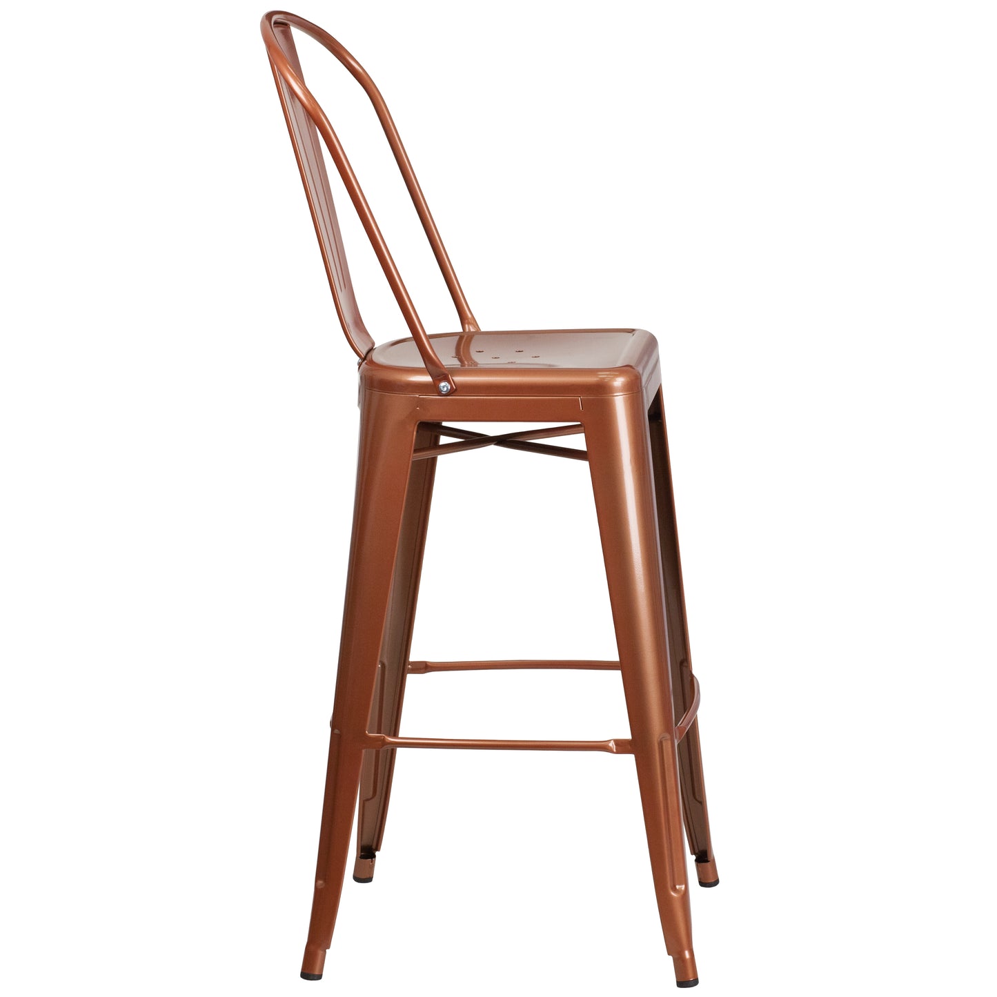 Cindy Commercial Grade 30" High Copper Metal Indoor-Outdoor Barstool with Back Copper