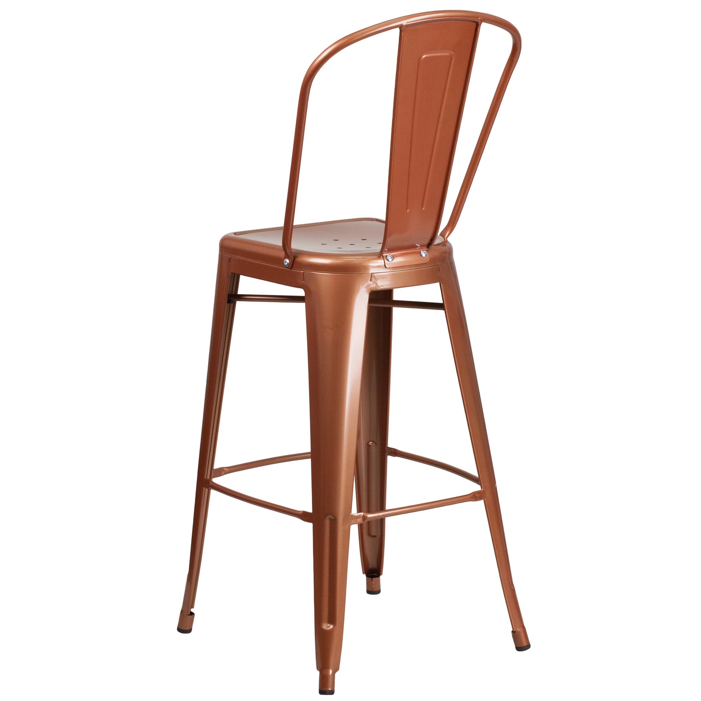 Cindy Commercial Grade 30" High Copper Metal Indoor-Outdoor Barstool with Back Copper