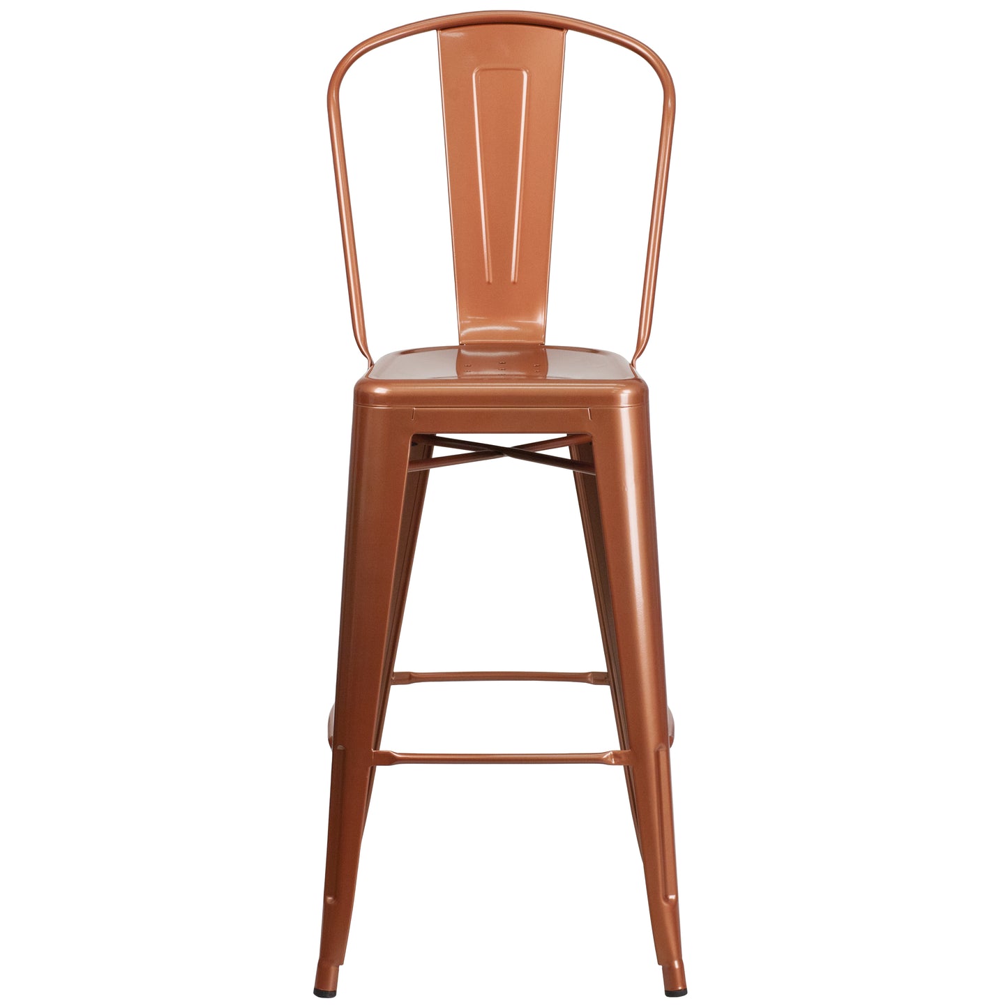 Cindy Commercial Grade 30" High Copper Metal Indoor-Outdoor Barstool with Back Copper