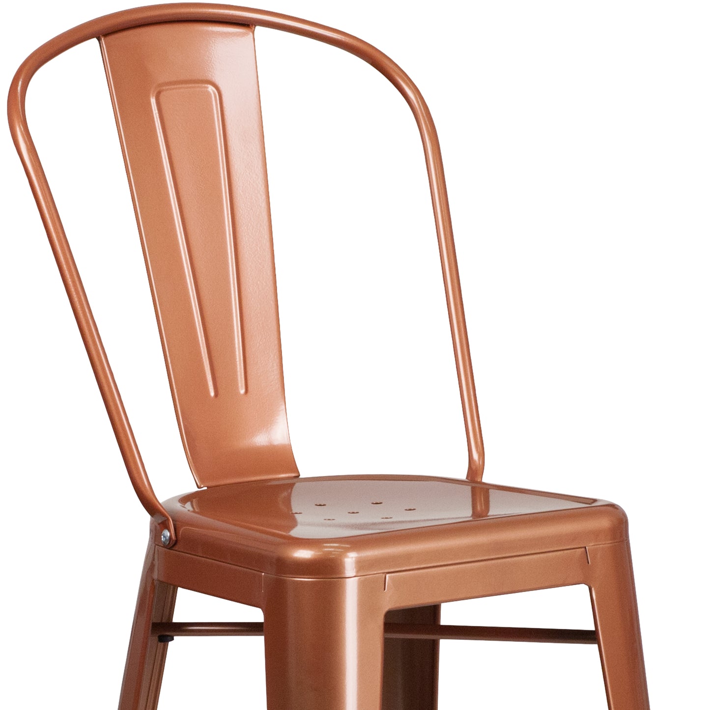 Cindy Commercial Grade 30" High Copper Metal Indoor-Outdoor Barstool with Back Copper