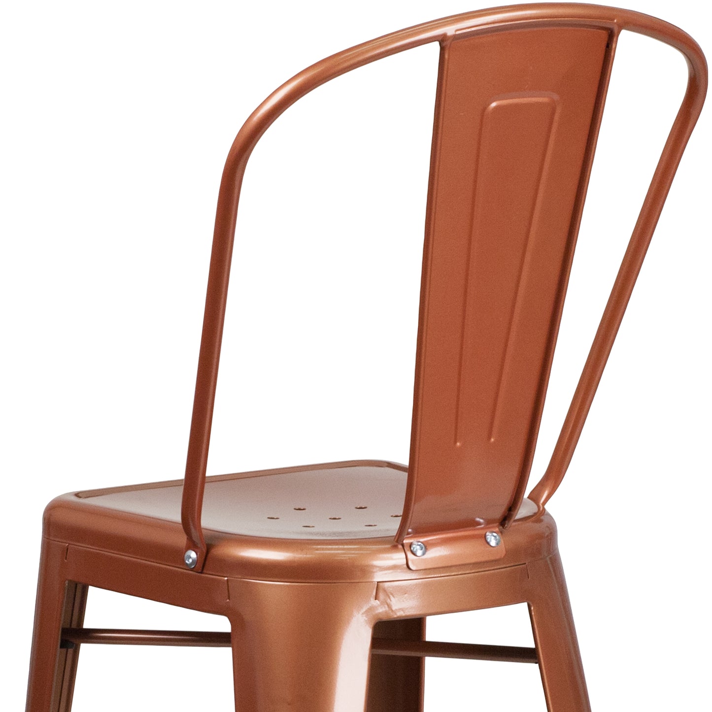 Cindy Commercial Grade 30" High Copper Metal Indoor-Outdoor Barstool with Back Copper