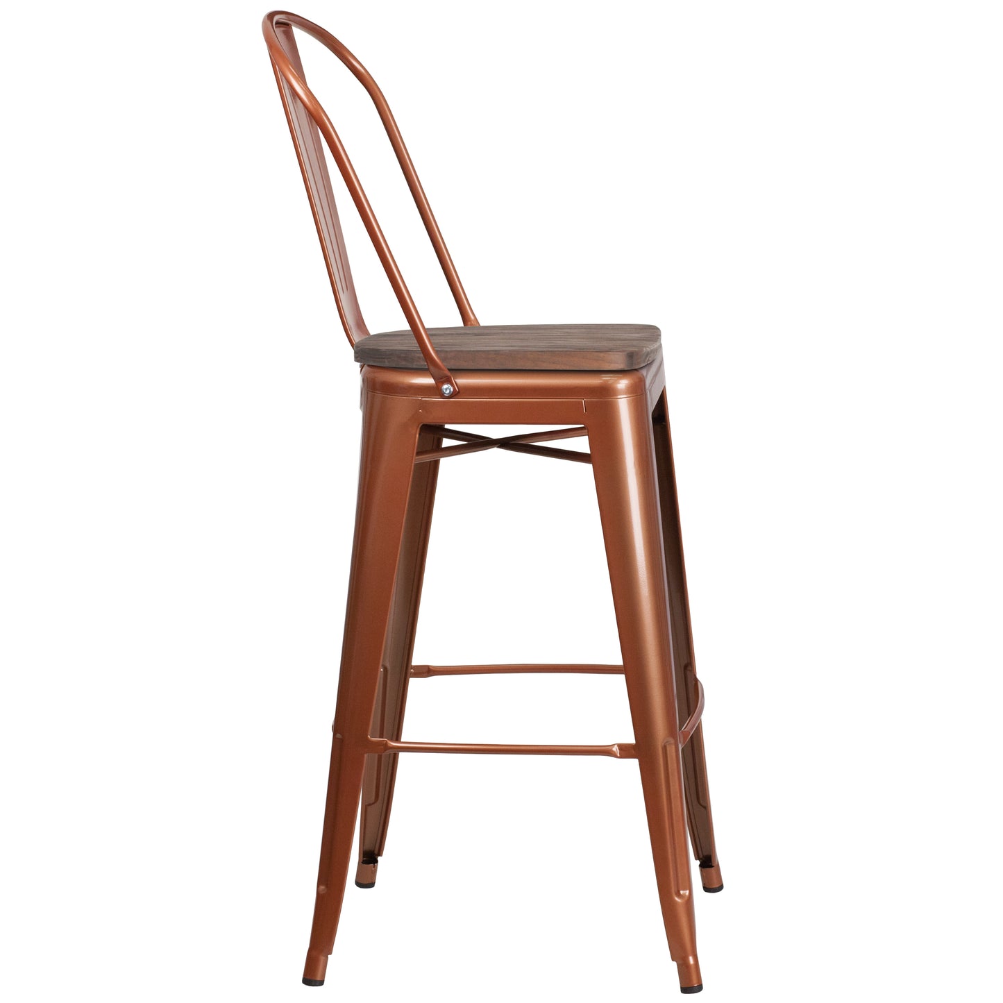 Cindy 30" High Copper Metal Barstool with Back and Wood Seat Copper ET-3534-30-POC-WD-GG