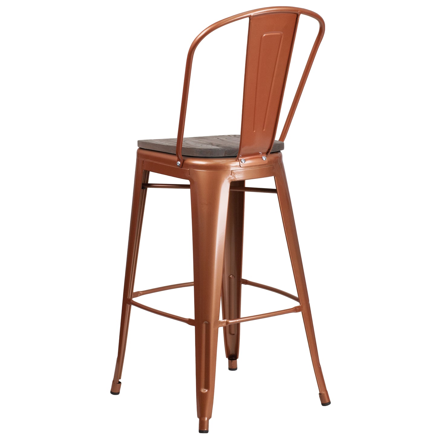 Cindy 30" High Copper Metal Barstool with Back and Wood Seat Copper ET-3534-30-POC-WD-GG