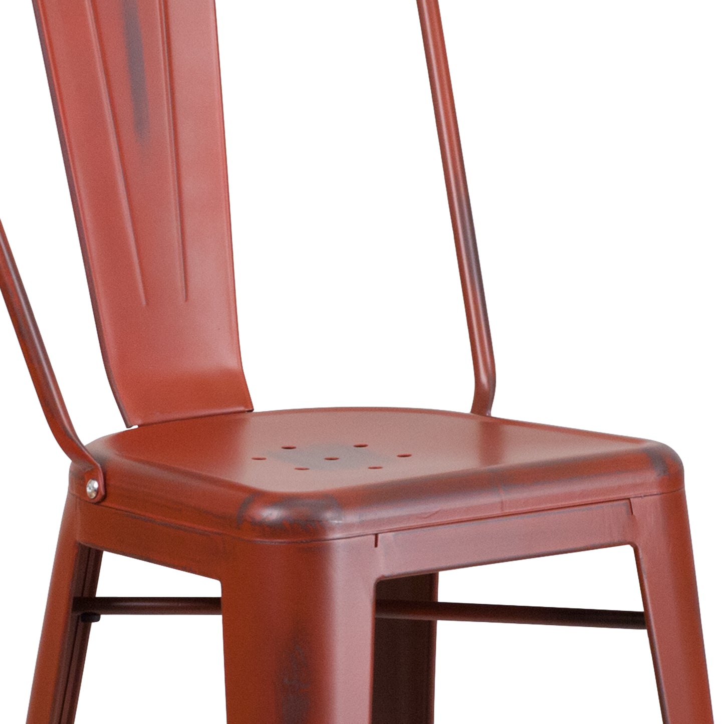 Cindy Commercial Grade 30" High Distressed Kelly Red Metal Indoor-Outdoor Barstool with Back Kelly Red