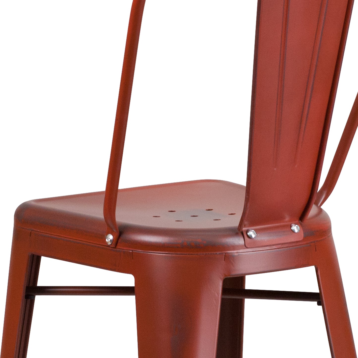 Cindy Commercial Grade 30" High Distressed Kelly Red Metal Indoor-Outdoor Barstool with Back Kelly Red
