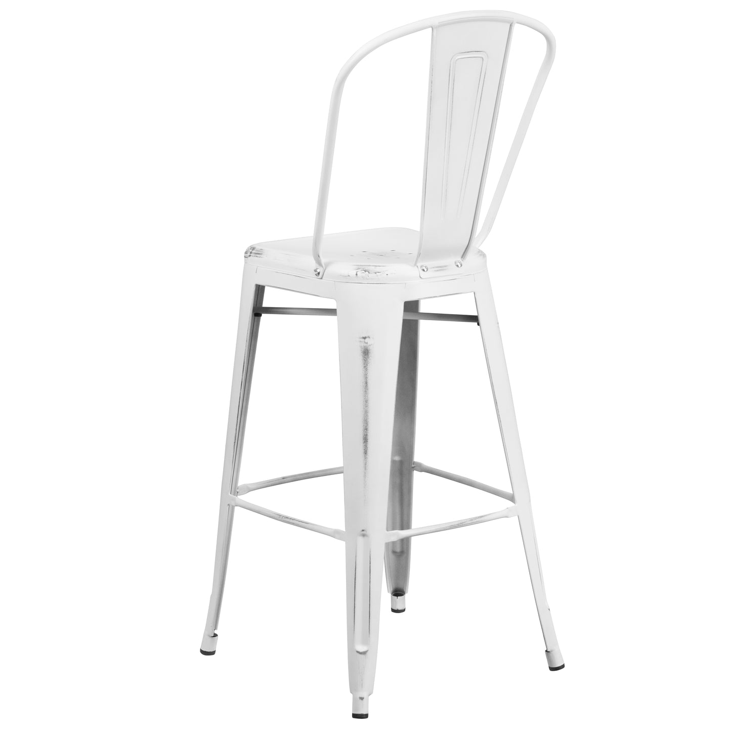 Cindy Commercial Grade 30" High Distressed White Metal Indoor-Outdoor Barstool with Back White