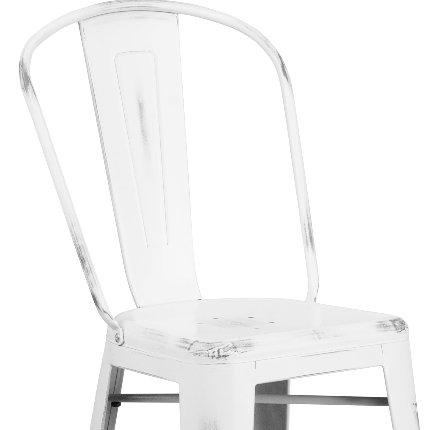 Cindy Commercial Grade 30" High Distressed White Metal Indoor-Outdoor Barstool with Back White