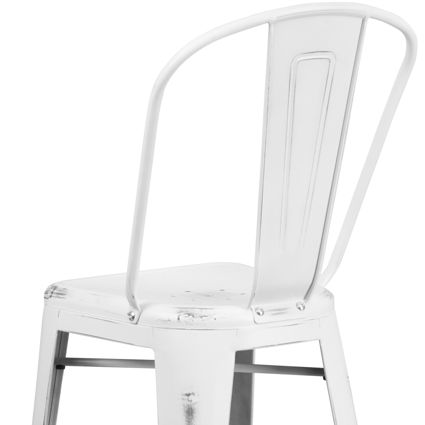 Cindy Commercial Grade 30" High Distressed White Metal Indoor-Outdoor Barstool with Back White