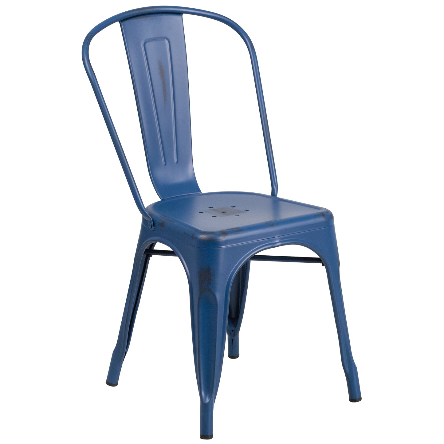 Tenley Commercial Grade Distressed Antique Blue Metal Indoor-Outdoor Stackable Chair Antique Blue