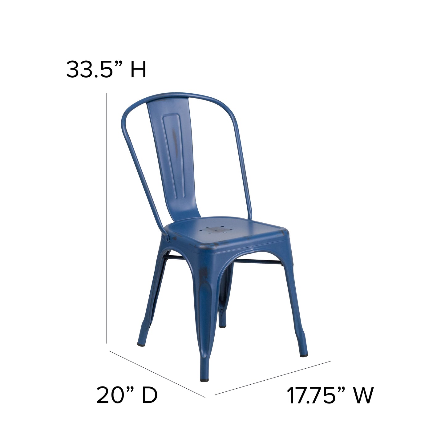 Tenley Commercial Grade Distressed Antique Blue Metal Indoor-Outdoor Stackable Chair Antique Blue