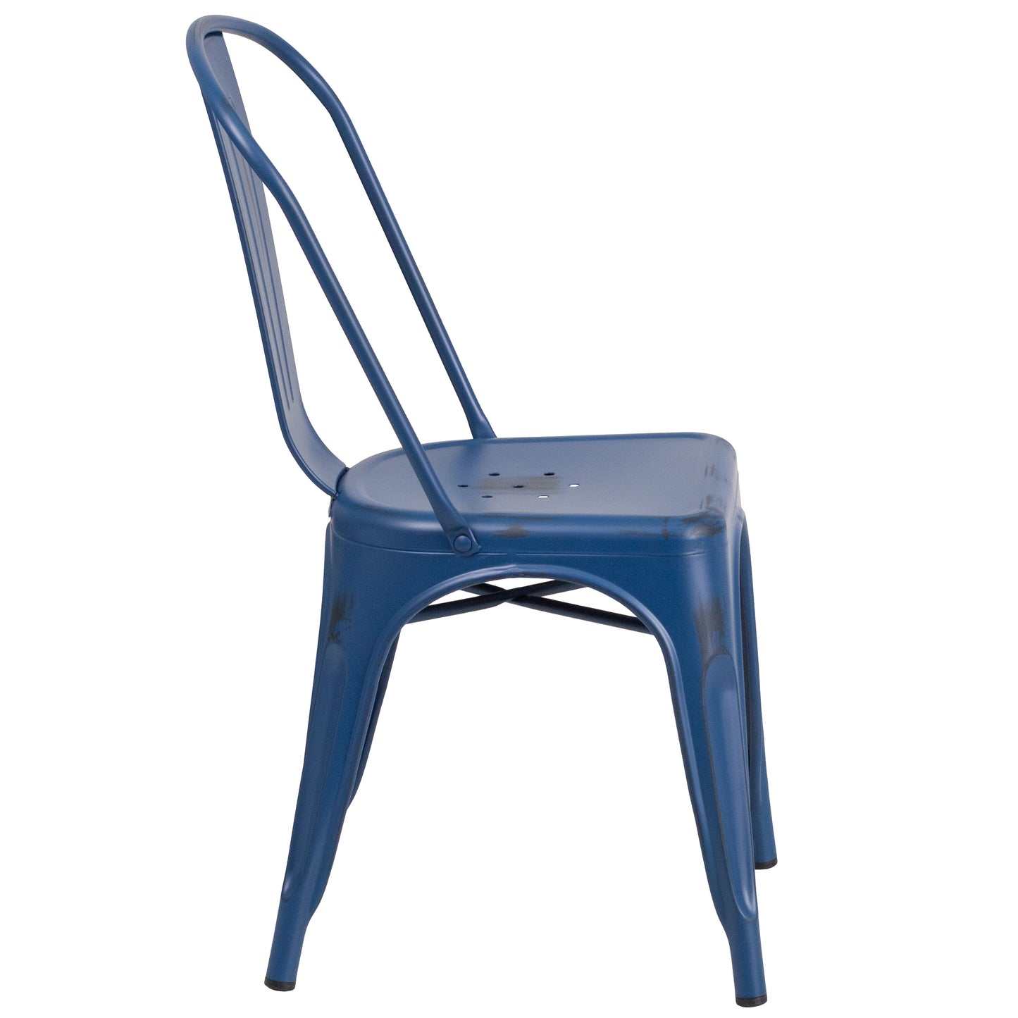 Tenley Commercial Grade Distressed Antique Blue Metal Indoor-Outdoor Stackable Chair Antique Blue