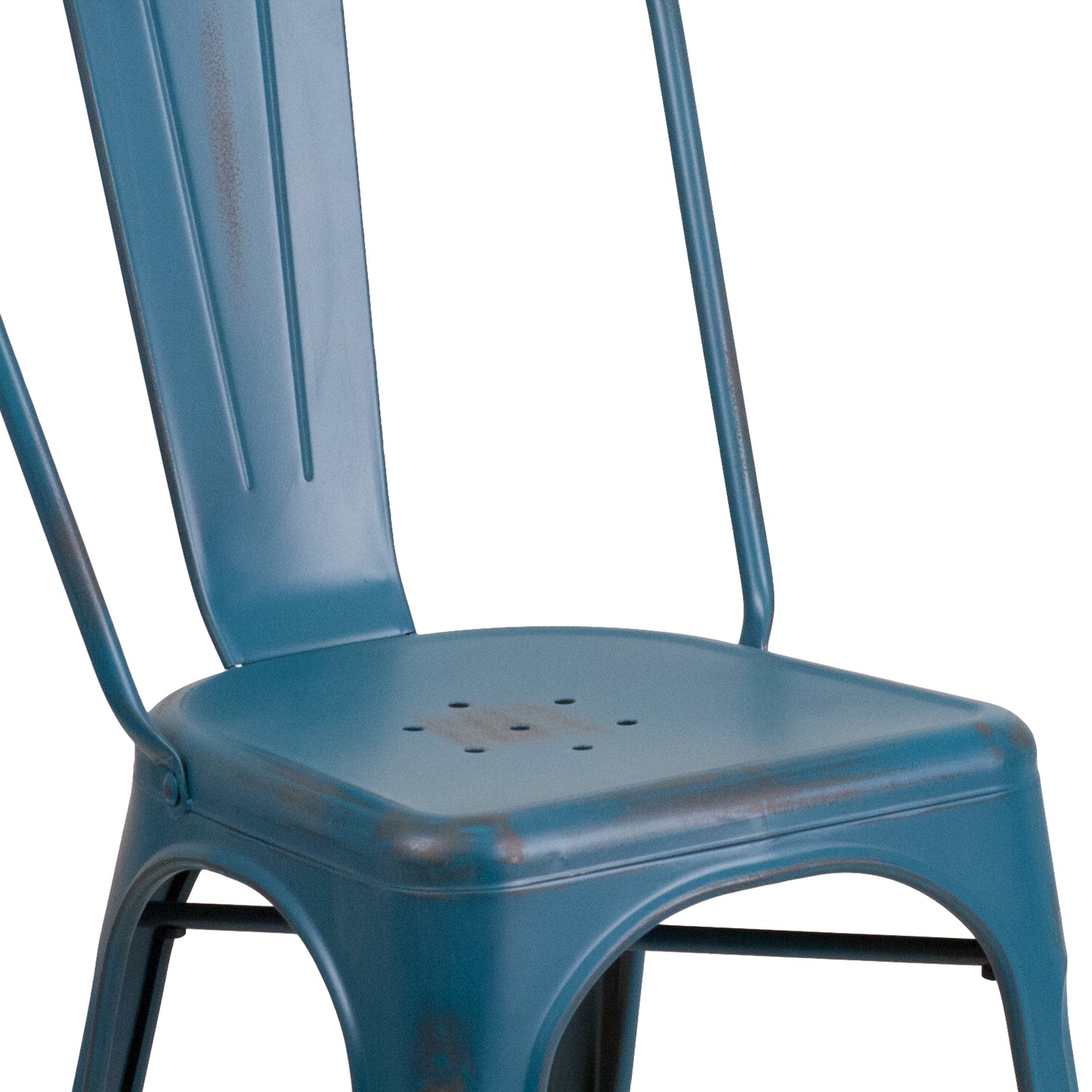 Tenley Commercial Grade Distressed Antique Blue Metal Indoor-Outdoor Stackable Chair Antique Blue