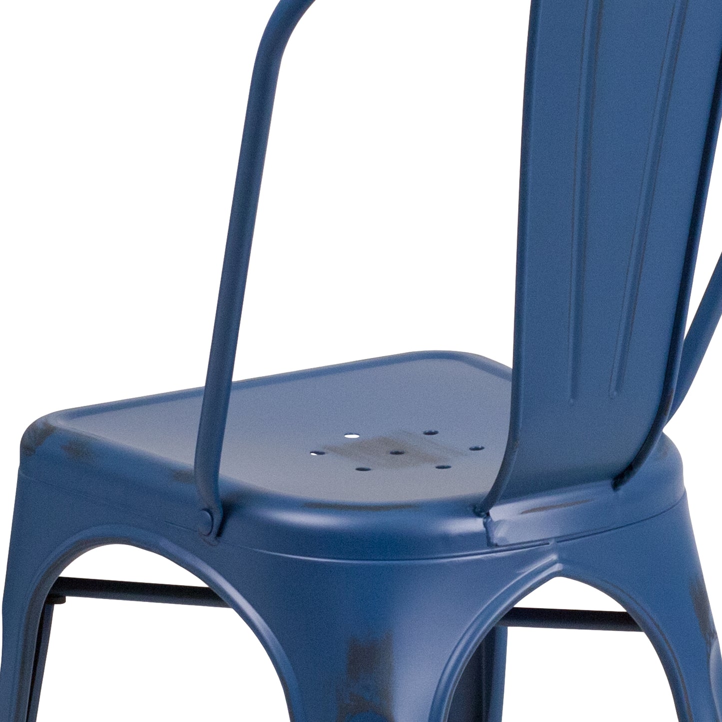 Tenley Commercial Grade Distressed Antique Blue Metal Indoor-Outdoor Stackable Chair Antique Blue