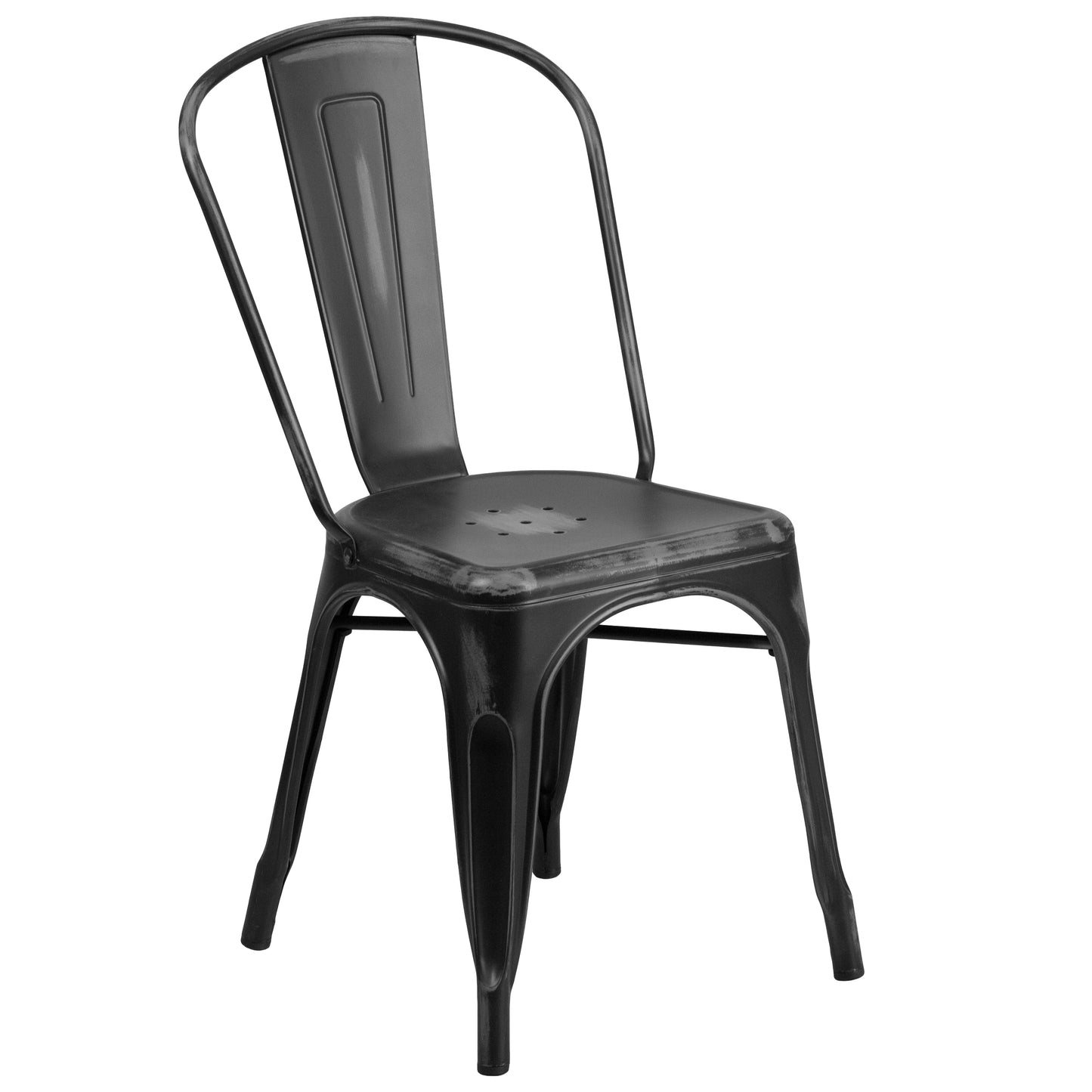 Tenley Commercial Grade Distressed Black Metal Indoor-Outdoor Stackable Chair Black