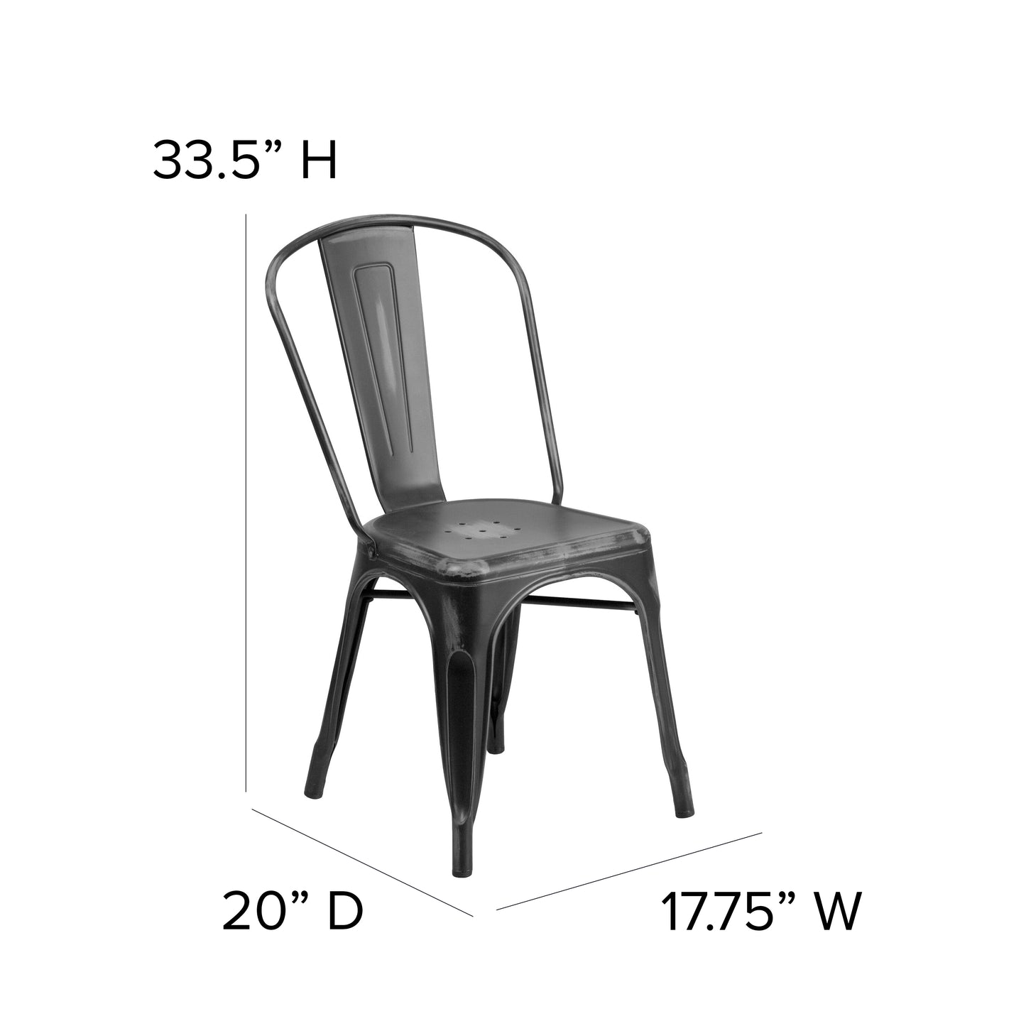 Tenley Commercial Grade Distressed Black Metal Indoor-Outdoor Stackable Chair Black