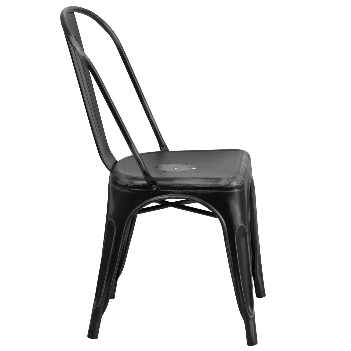 Tenley Commercial Grade Distressed Black Metal Indoor-Outdoor Stackable Chair Black